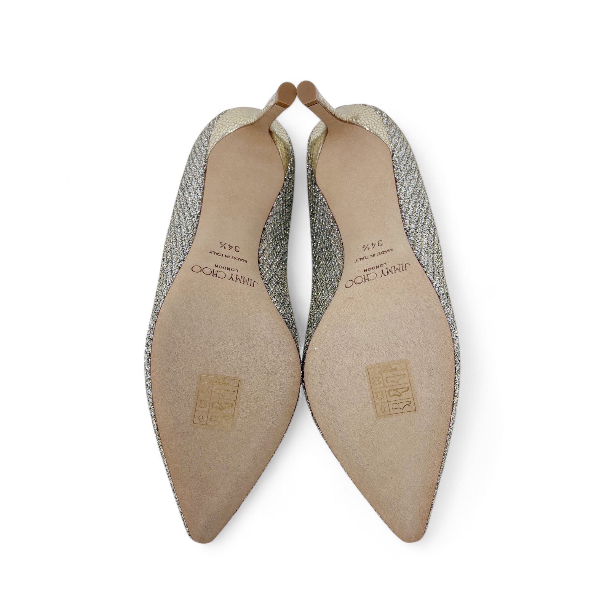 Jimmy Choo Champagne Glitter Romy Pumps 34.5