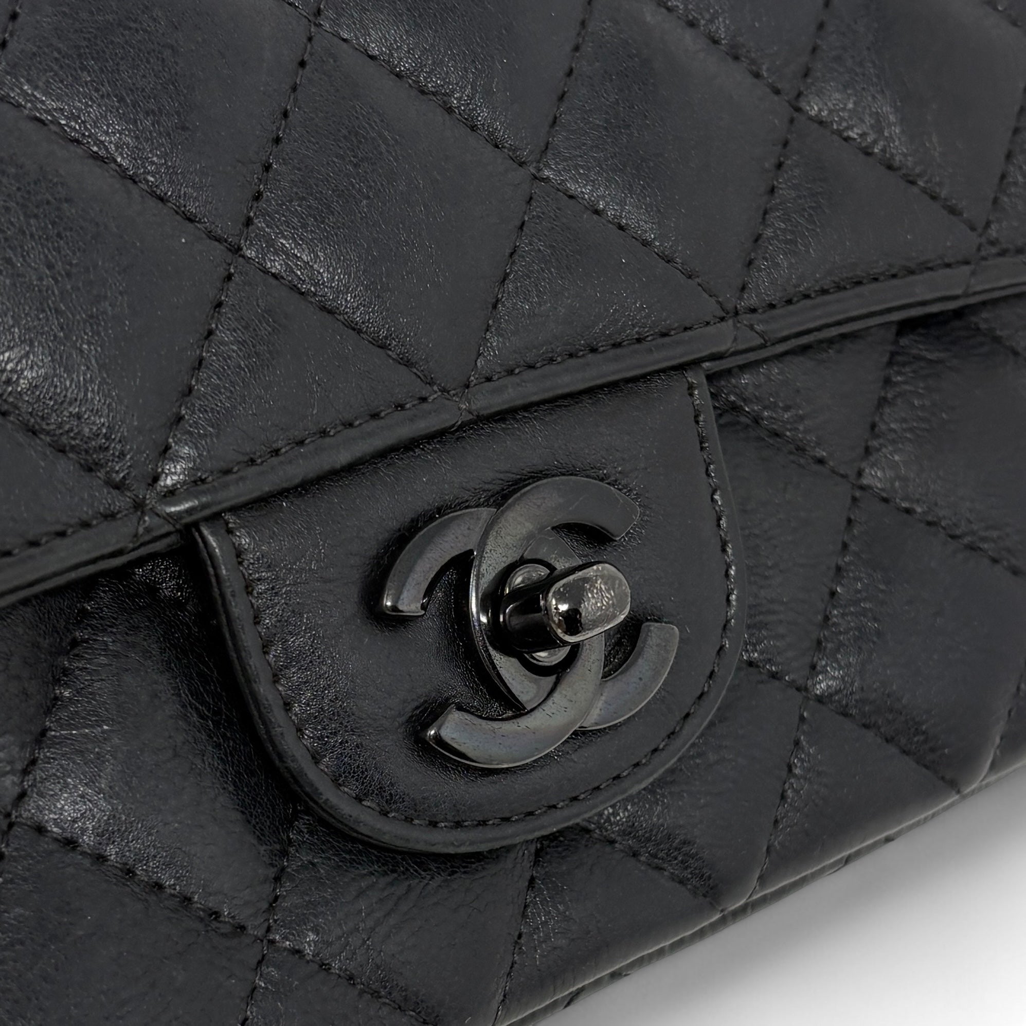 Chanel So Black Crumpled Calfskin Mini Rectangle Bag