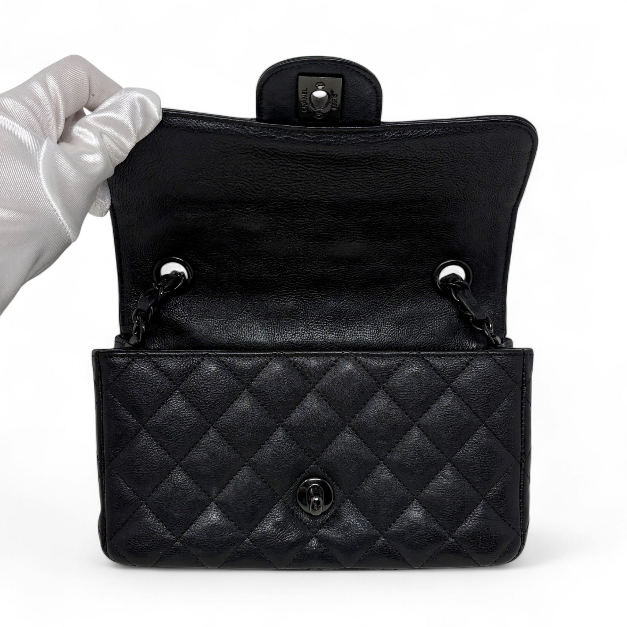Chanel So Black Crumpled Calfskin Mini Rectangle Bag