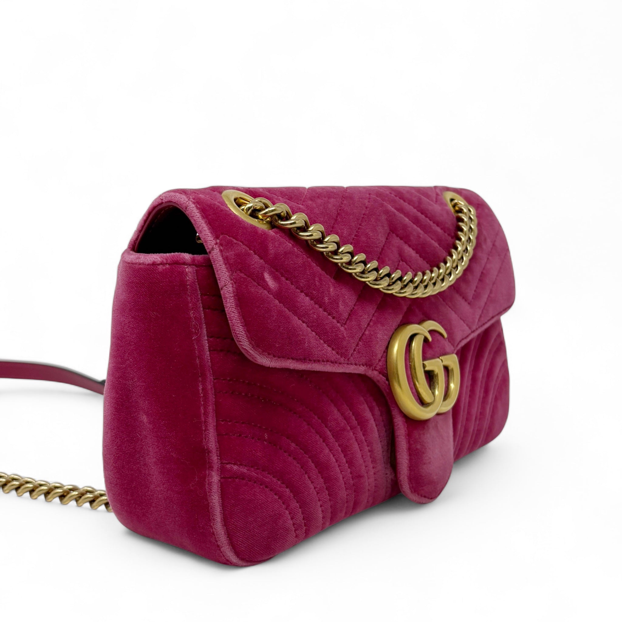 Gucci Pink Velvet Medium GG Marmont Bag