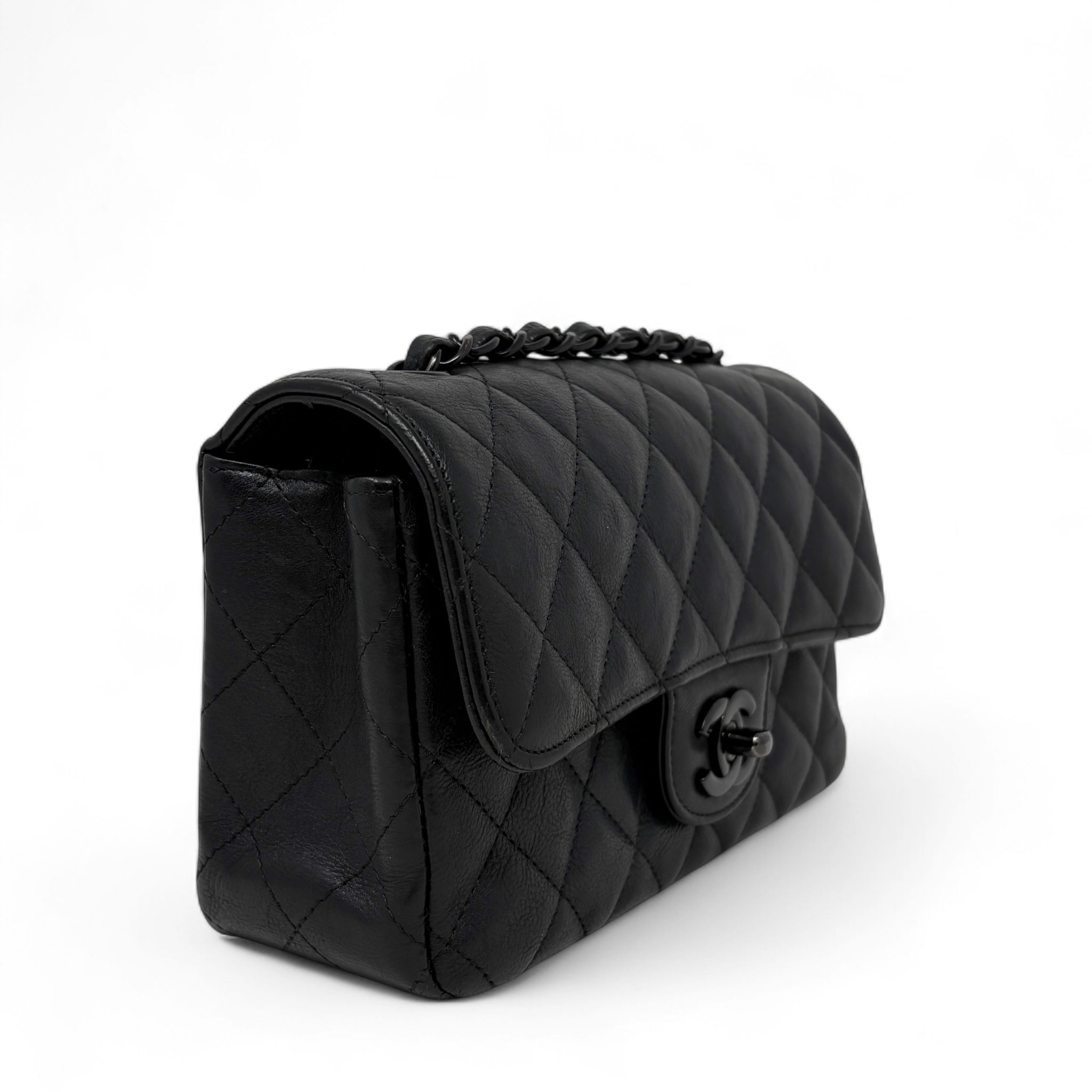 Chanel So Black Crumpled Calfskin Mini Rectangle Bag