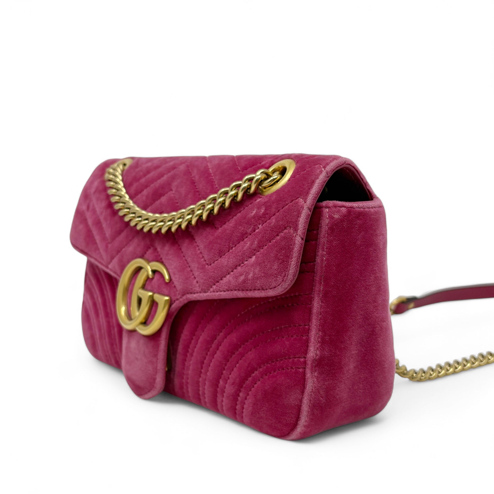 Gucci Pink Velvet Medium GG Marmont Bag