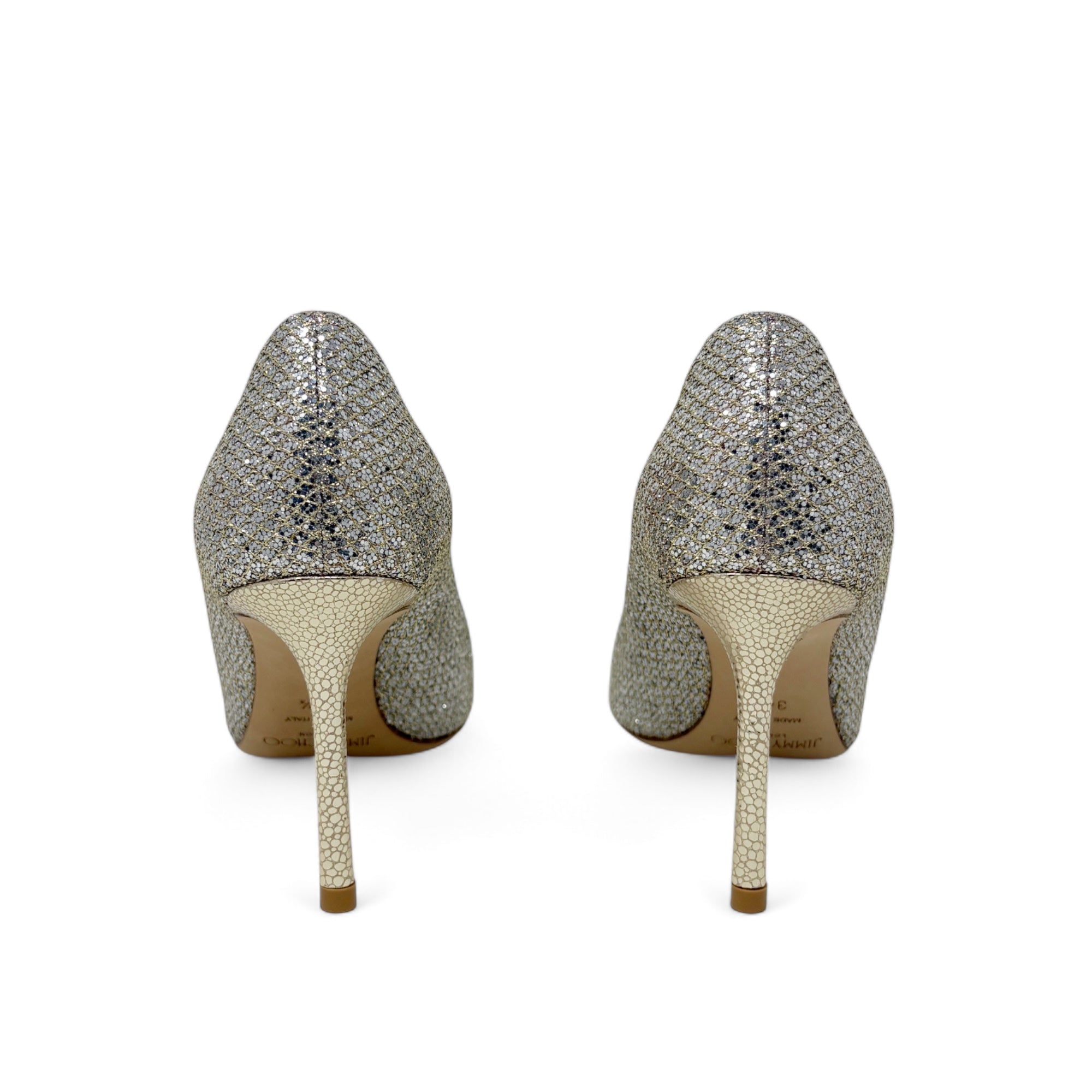 Jimmy Choo Champagne Glitter Romy Pumps 34.5