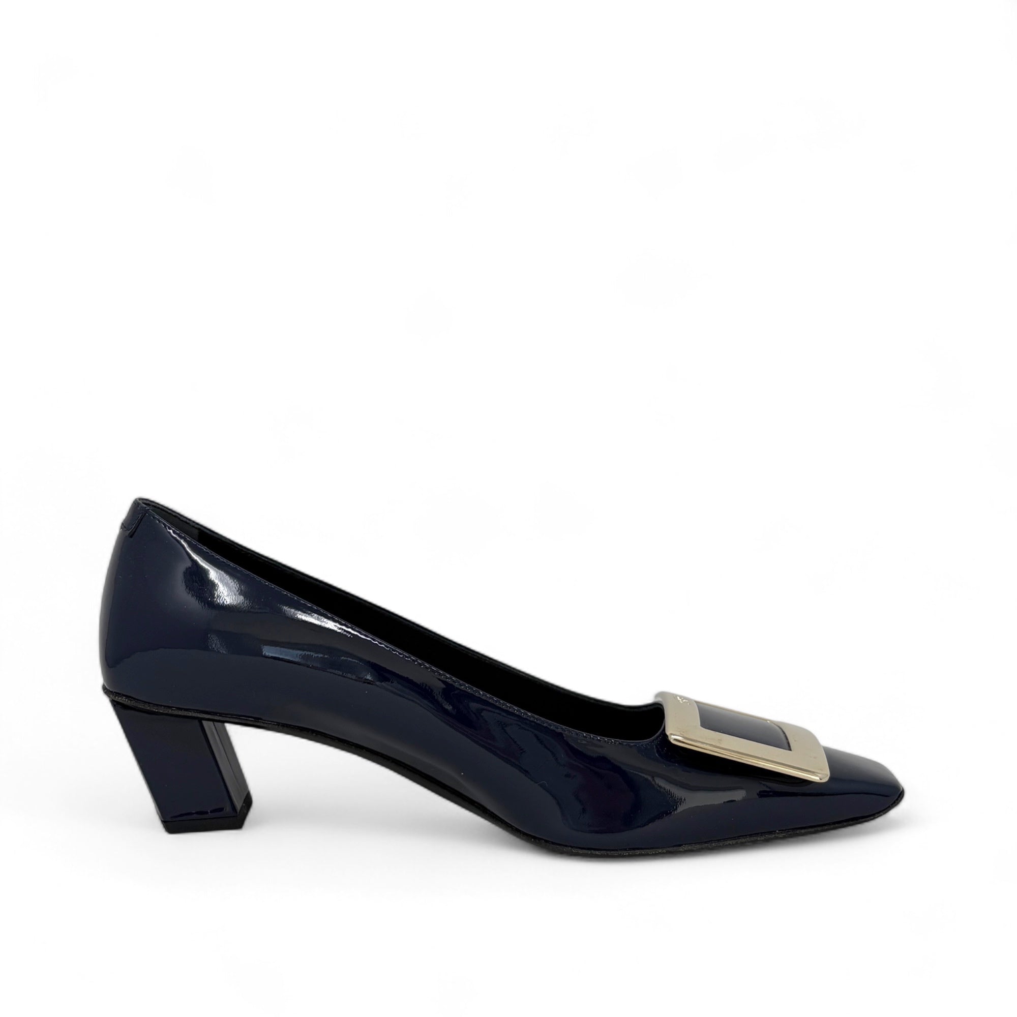 Roger Vivier Dark Blue Patent Belle Vivier Pumps 35.5