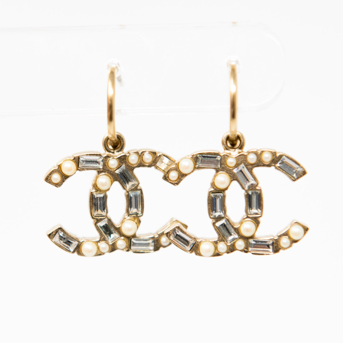 Chanel Pearl & Crystal CC Drop Earrings