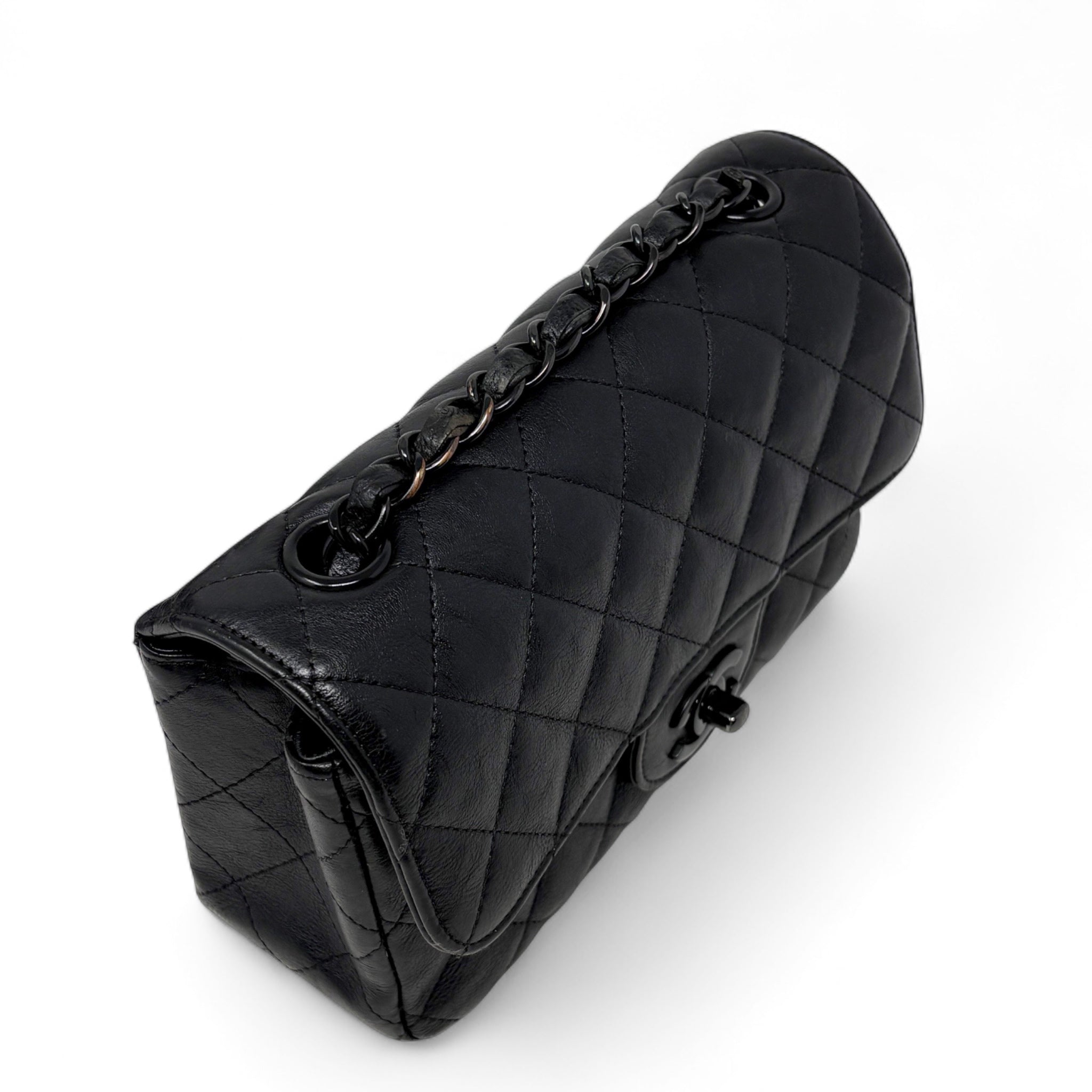 Chanel So Black Crumpled Calfskin Mini Rectangle Bag
