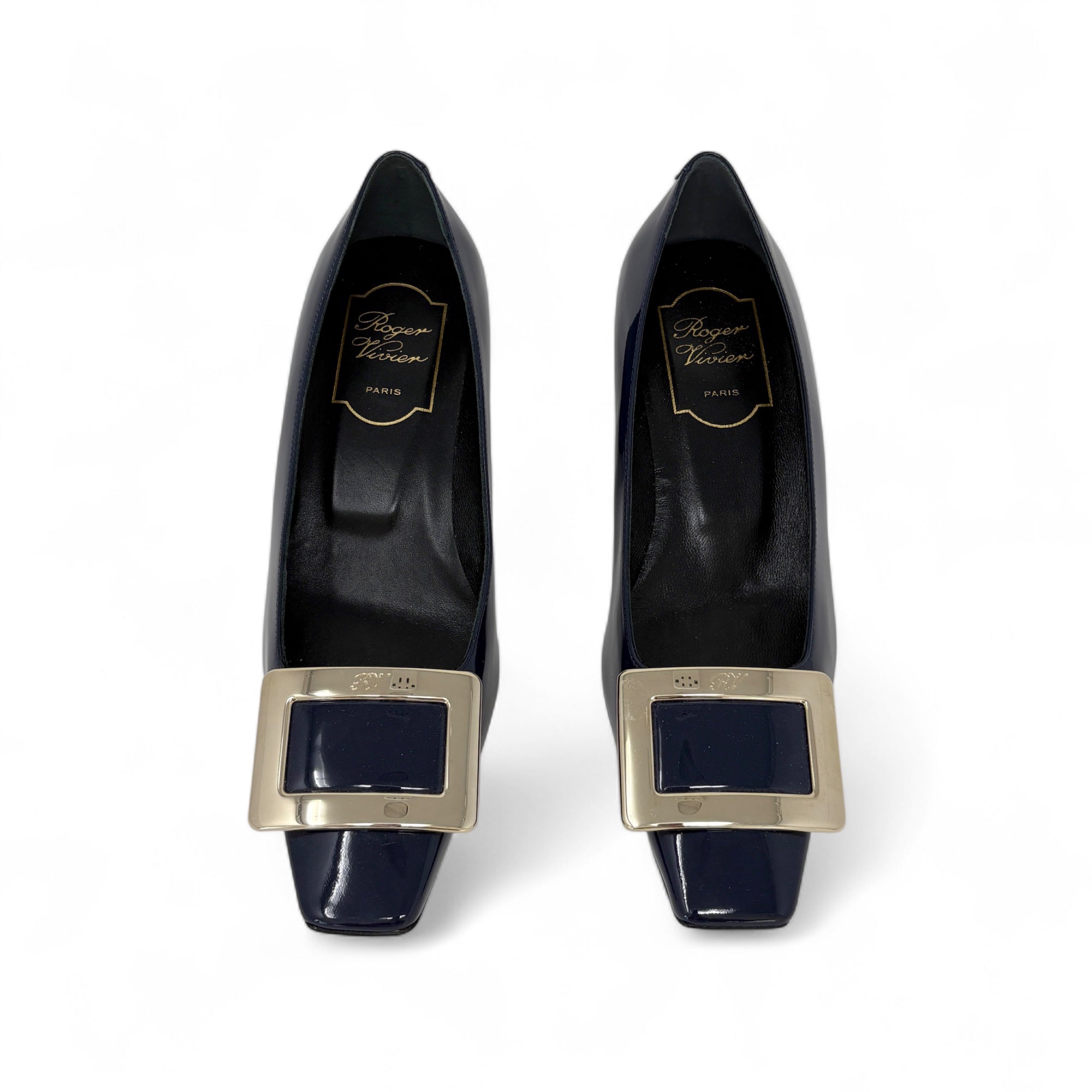 Roger Vivier Dark Blue Patent Belle Vivier Pumps 35.5