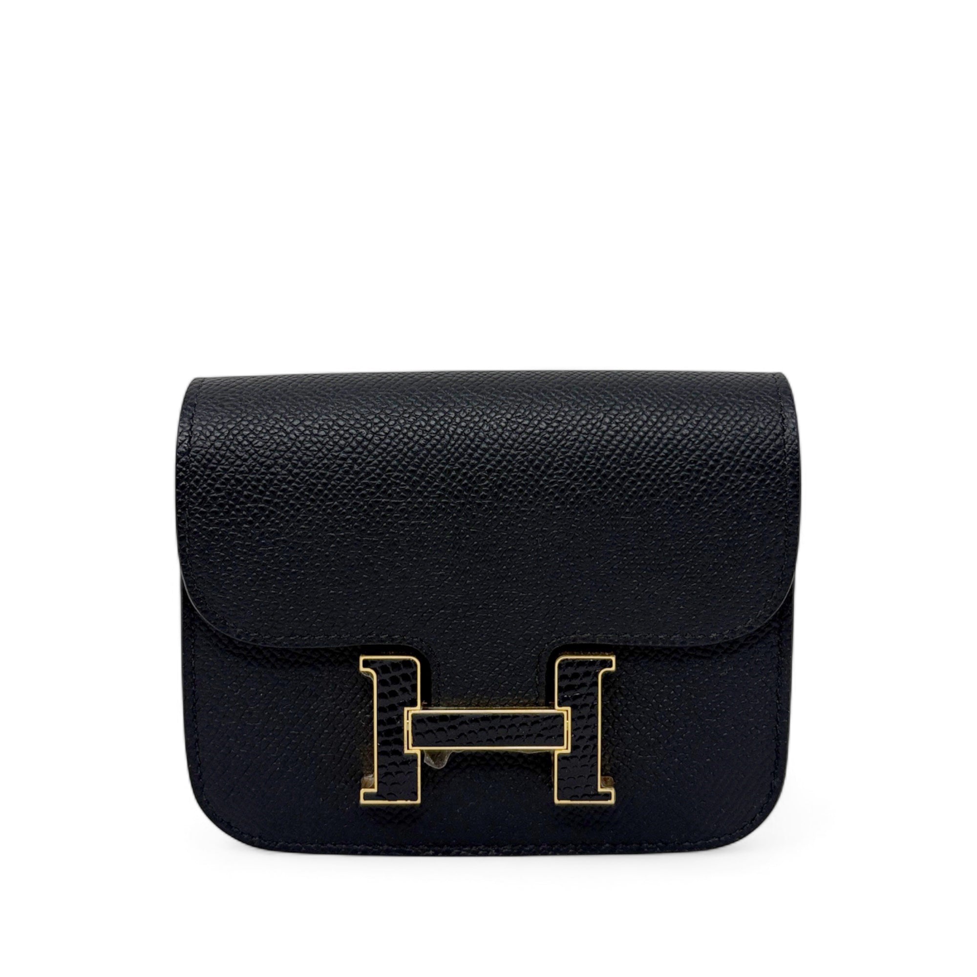 Hermes Noir Lizard Epsom Constance Slim Wallet