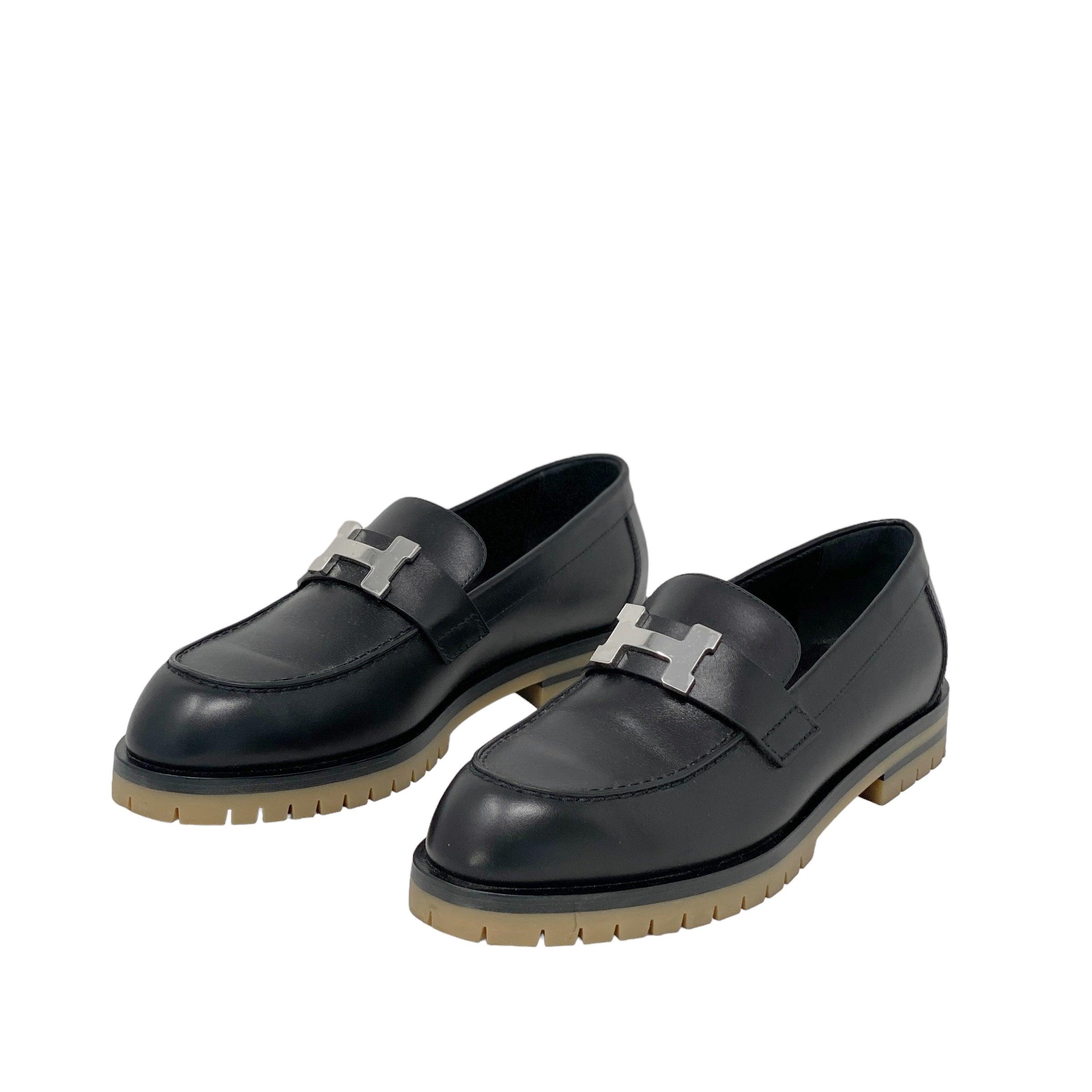 Hermes Noir Faubourg Loafers 35.5