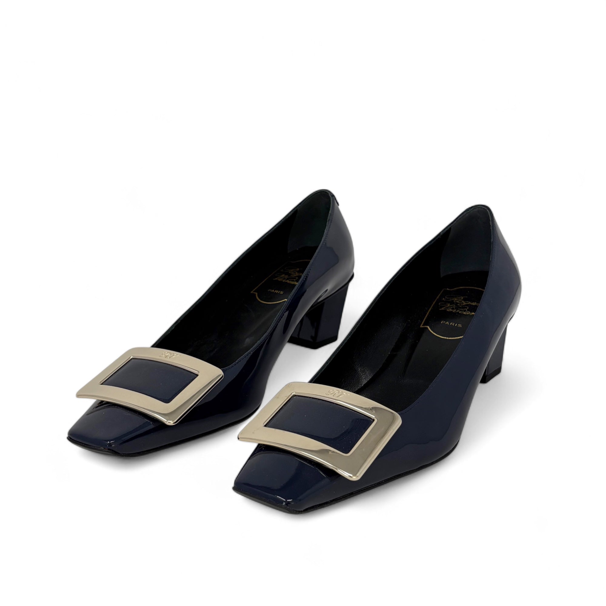 Roger Vivier Dark Blue Patent Belle Vivier Pumps 35.5