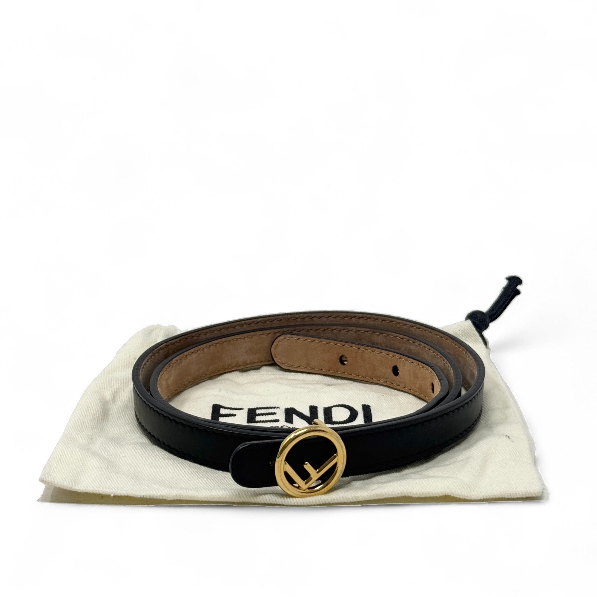 Fendi Black F Logo Slim Belt