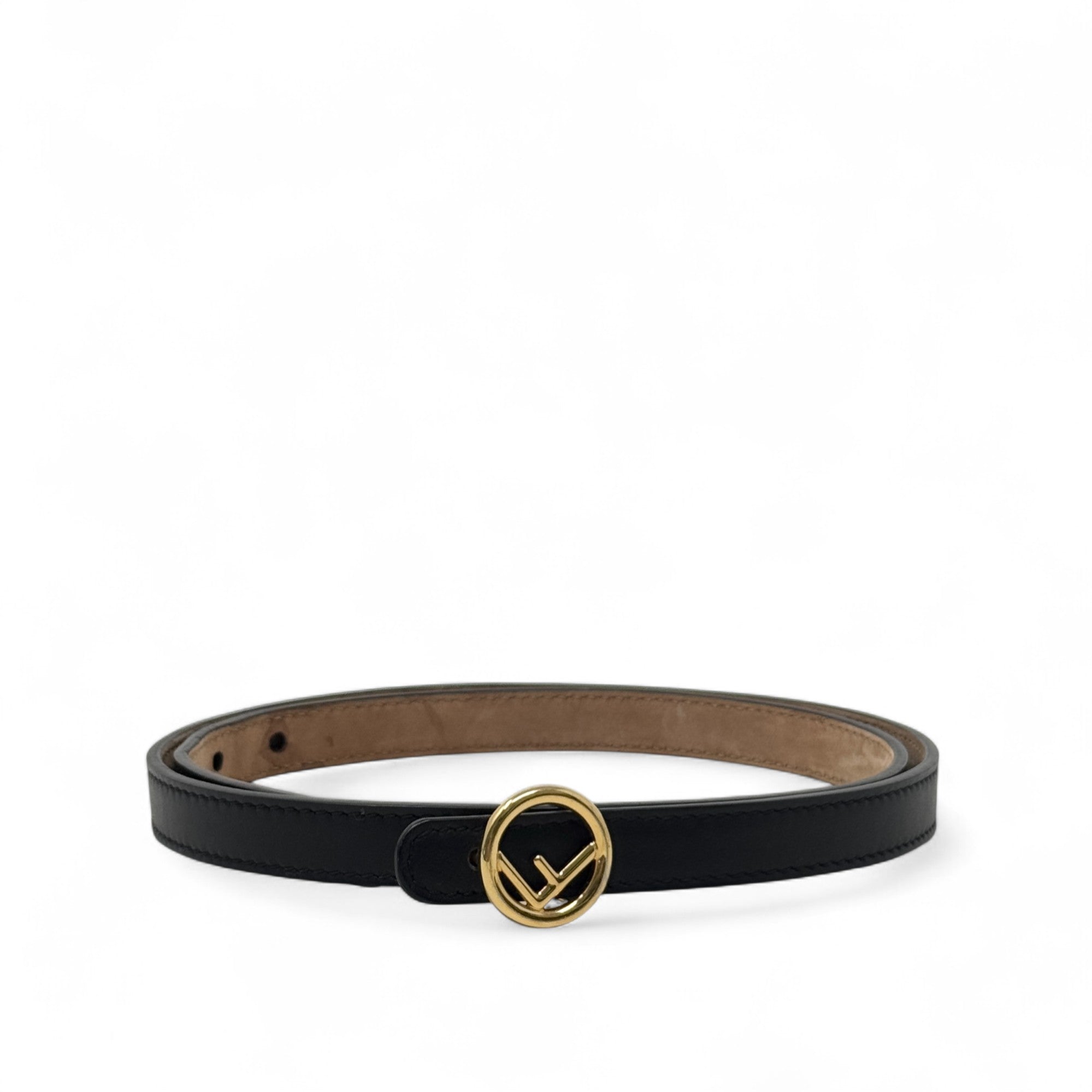 Fendi Black F Logo Slim Belt