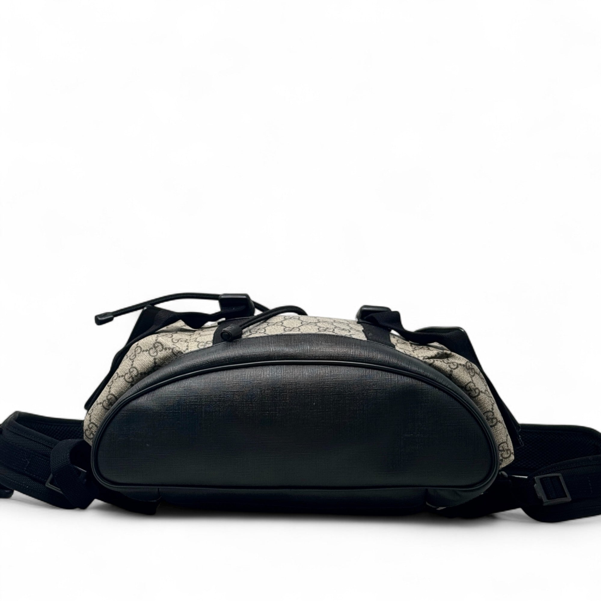 Gucci Brown GG Supreme Double Buckle Backpack