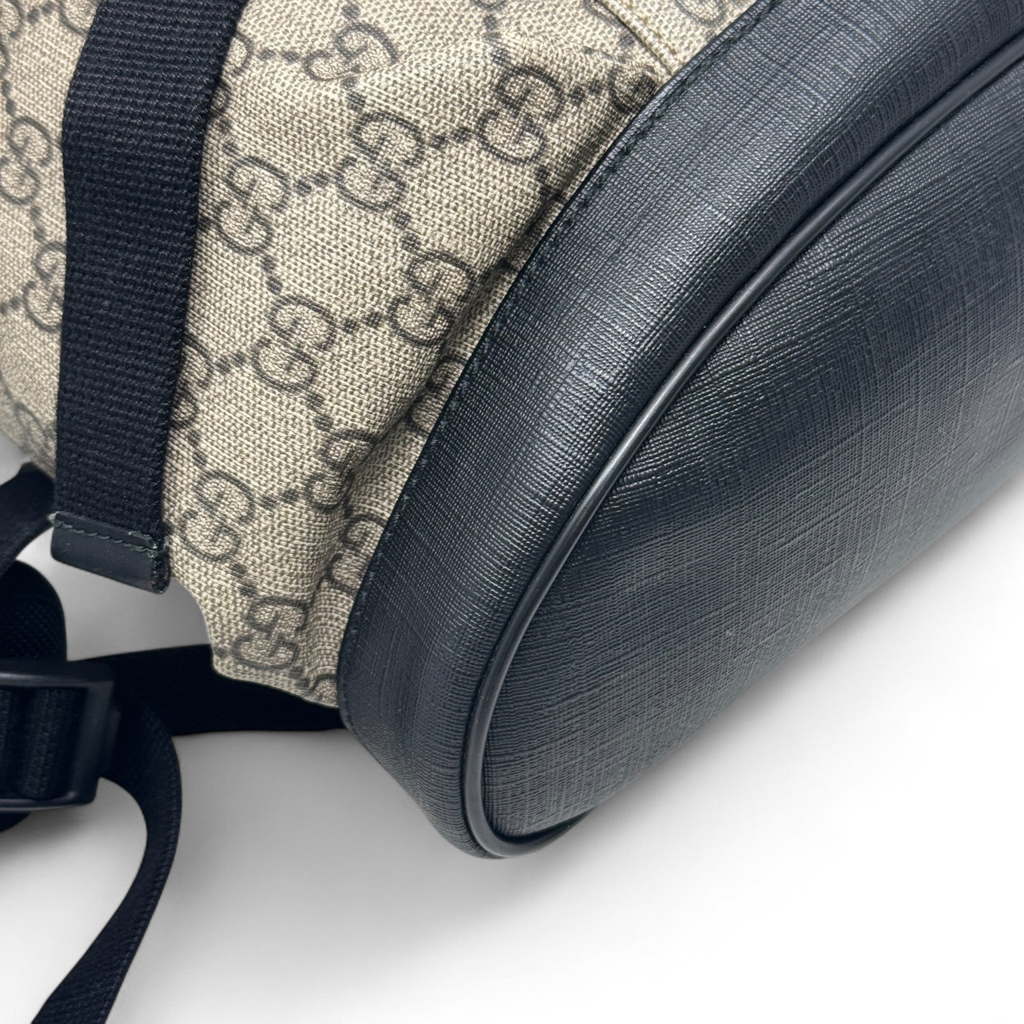 Gucci Brown GG Supreme Double Buckle Backpack