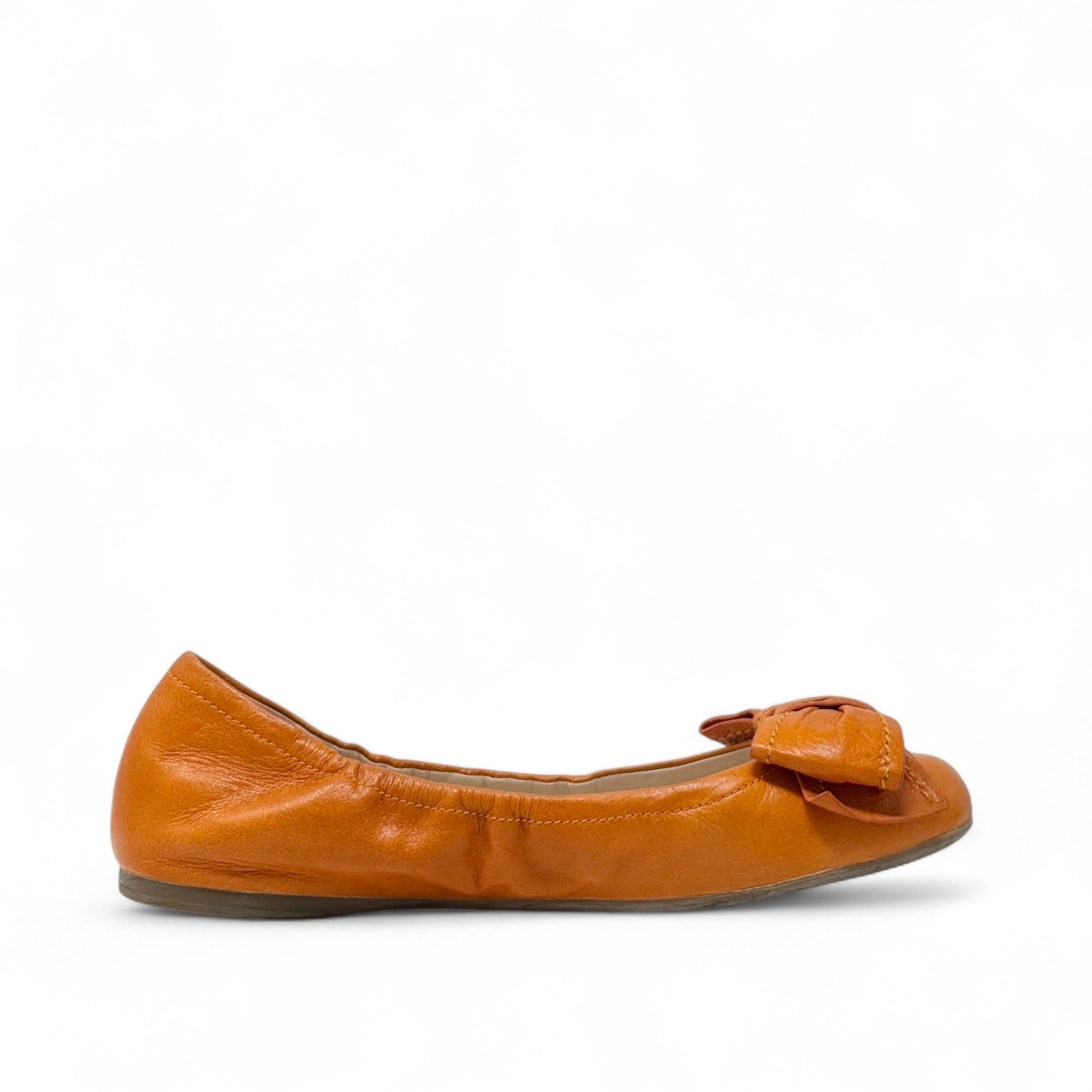 Prada Orange Bow Scrunch Ballet Flats 38