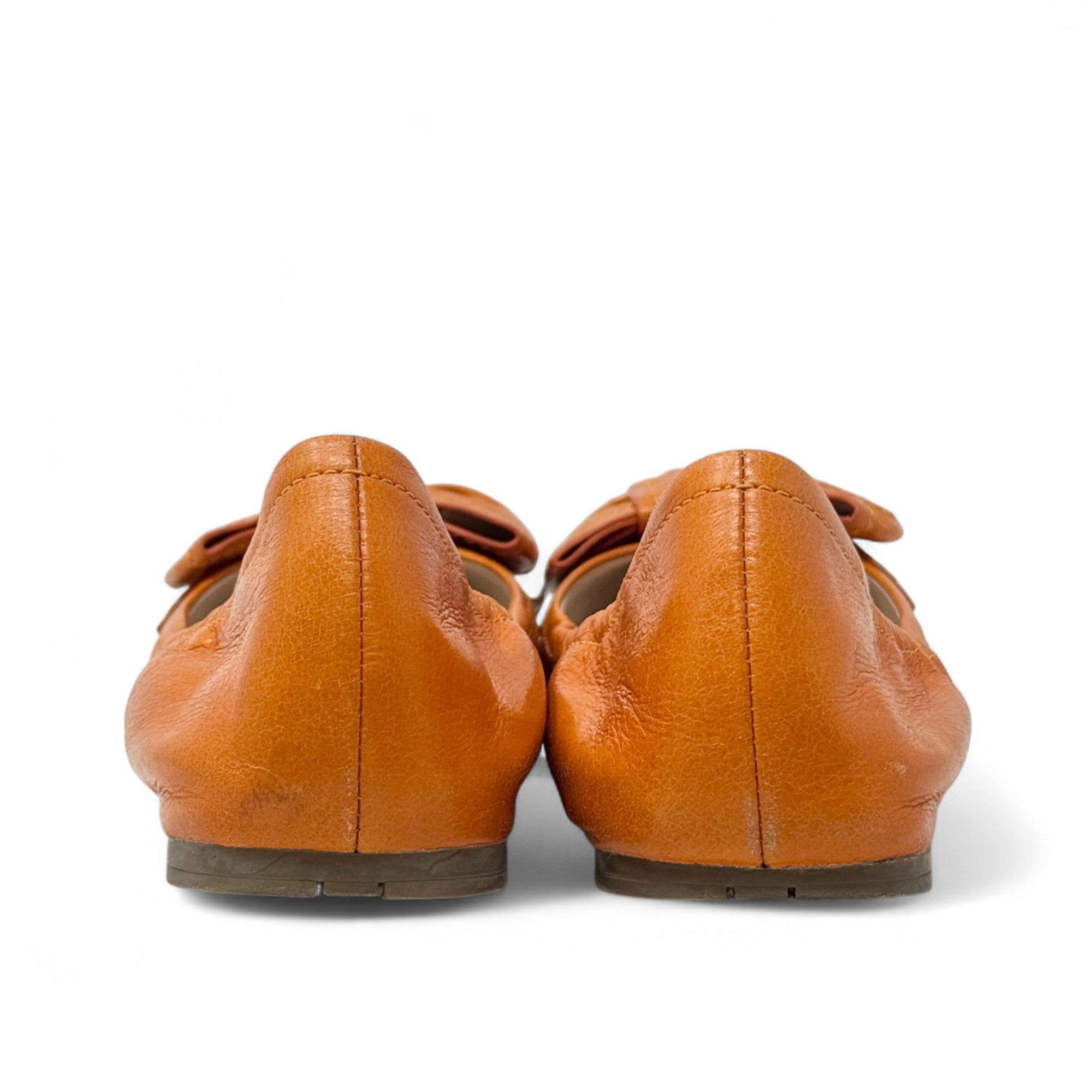 Prada Orange Bow Scrunch Ballet Flats 38