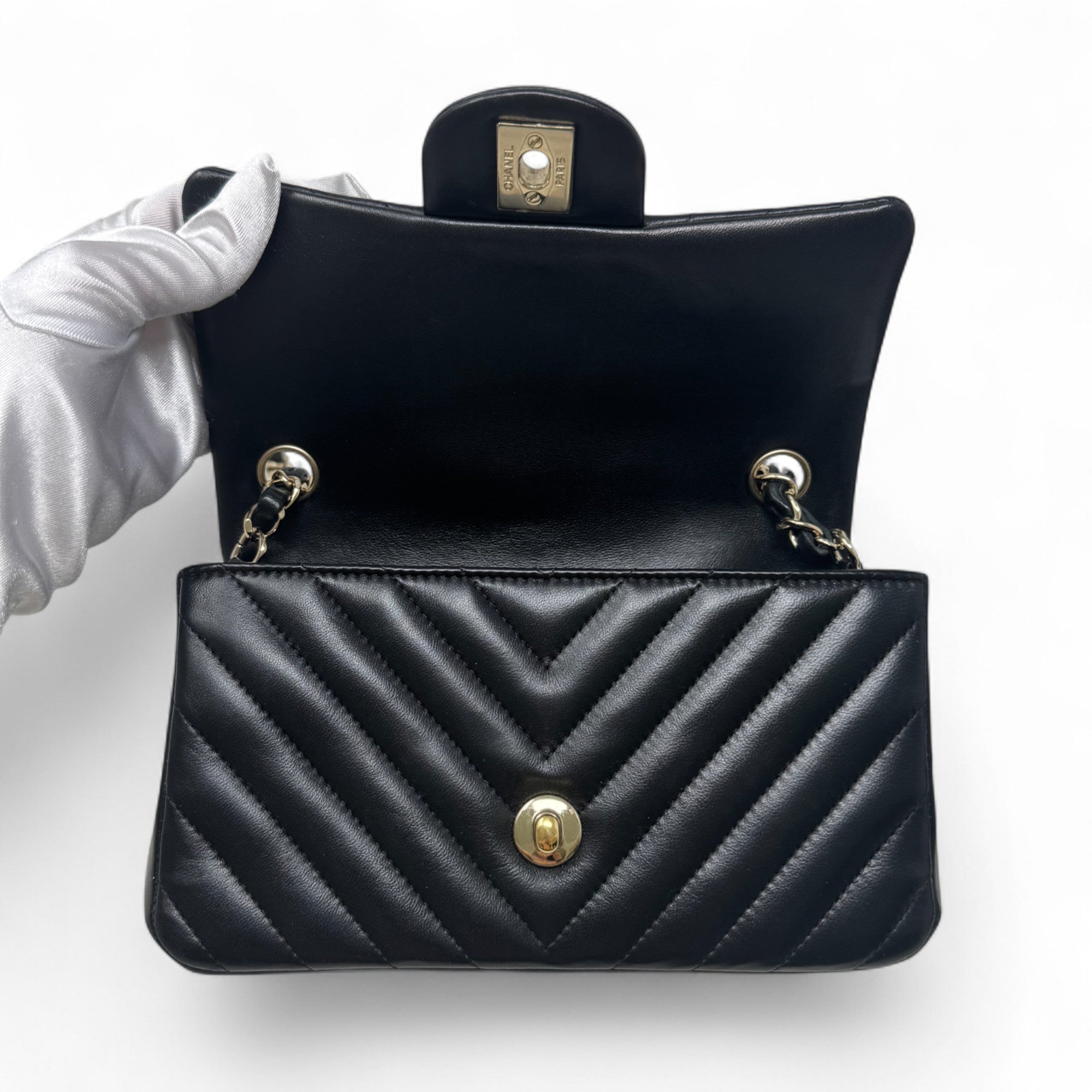 Chanel Black Chevron Mini Classic Flap