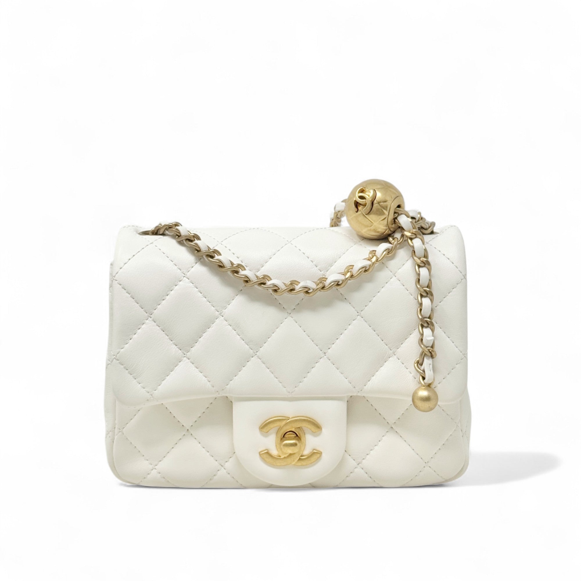 Chanel White Pearl Crush Mini Square Flap