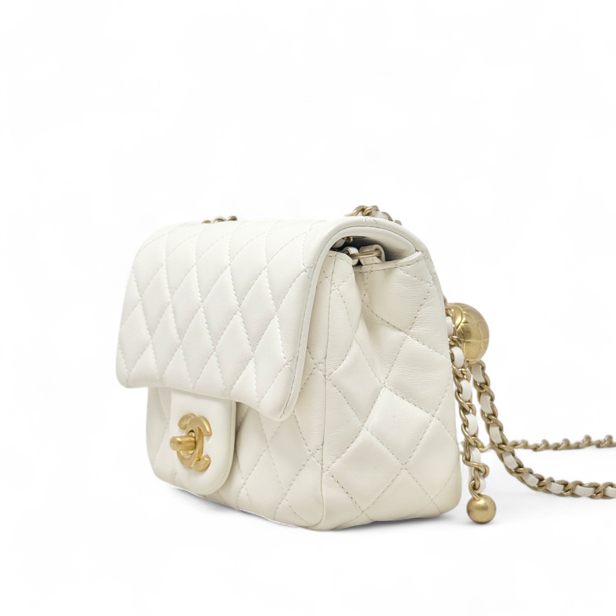Chanel White Pearl Crush Mini Square Flap