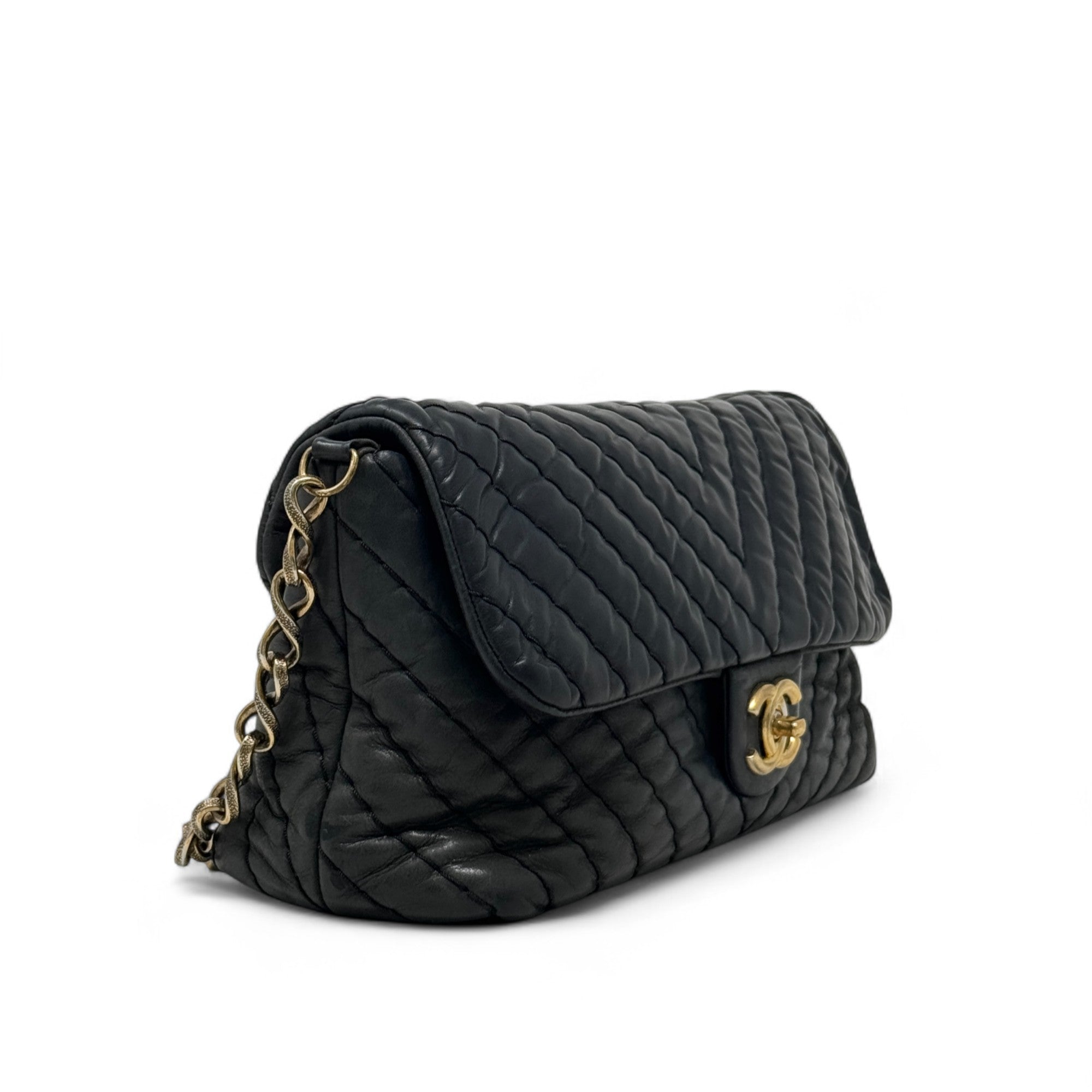 Chanel Black Chevron Large Surpique Flap