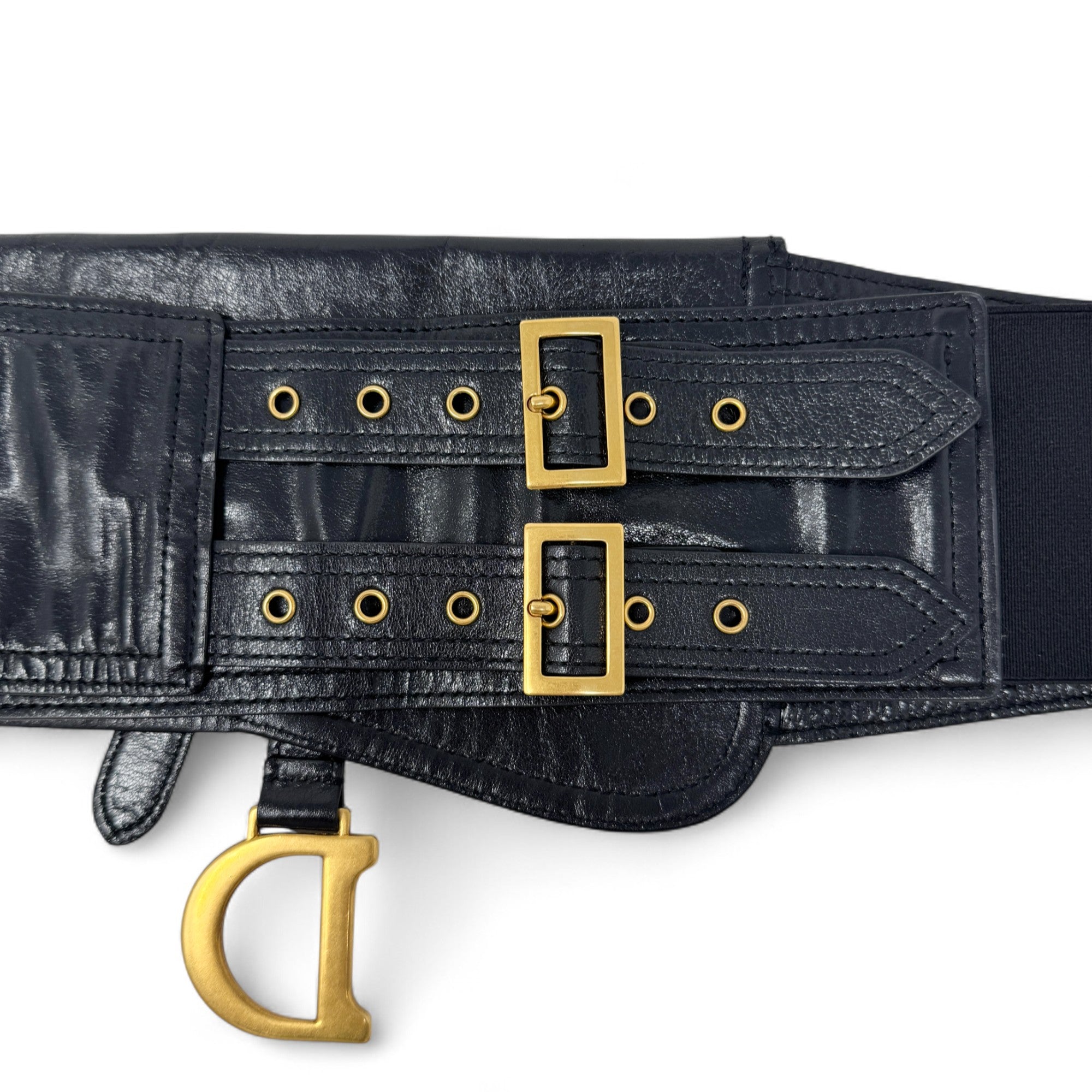 Dior Black Wide Saddle Belt