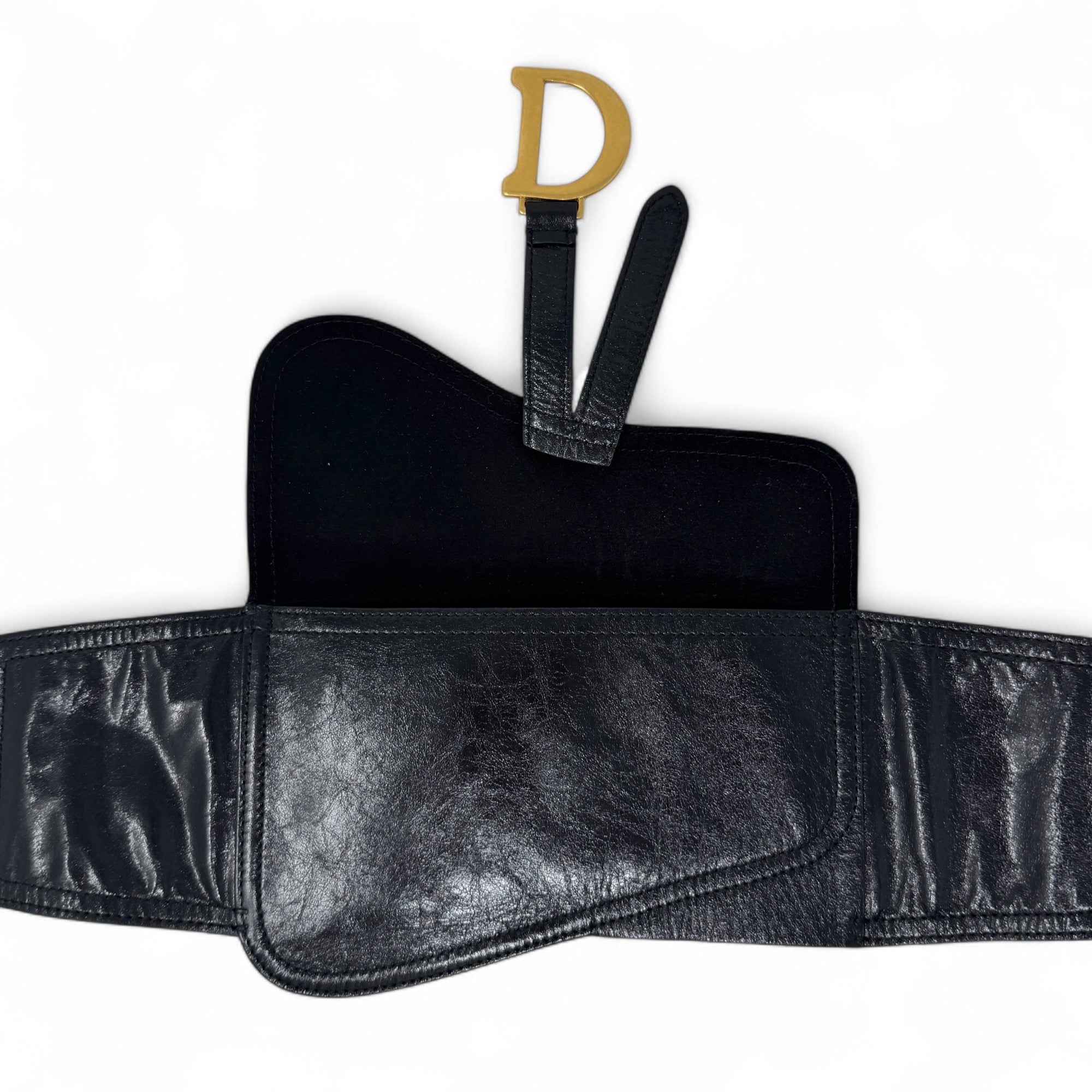 Dior Black Wide Saddle Belt