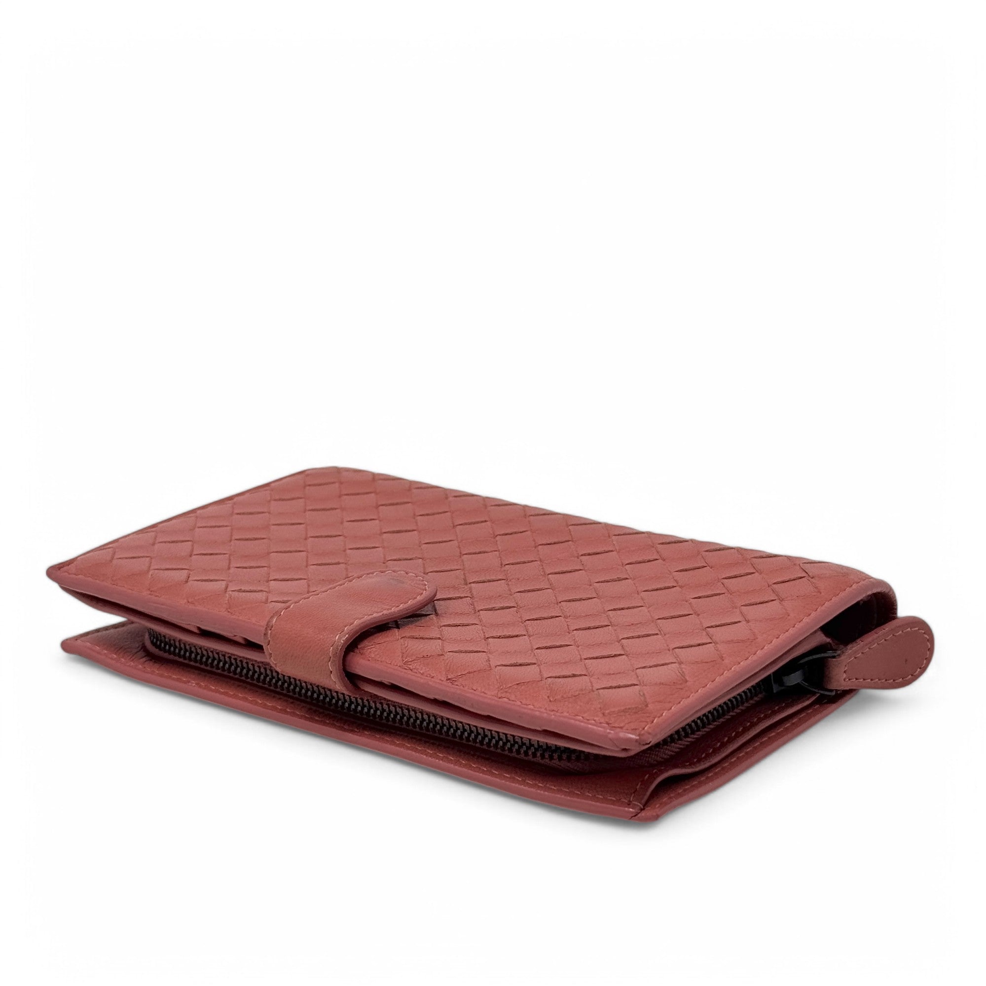 Bottega Veneta Pink Woven Compact Wallet
