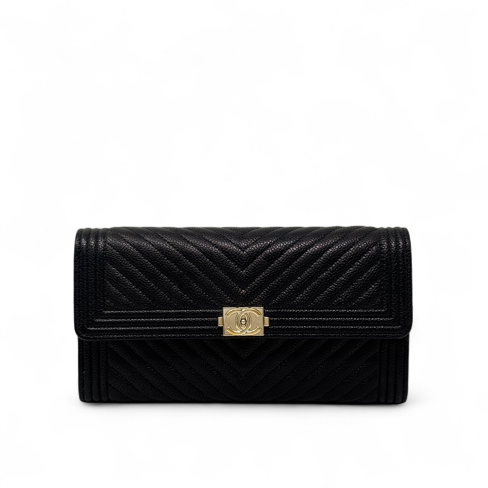 Chanel Black Caviar Long Boy Wallet