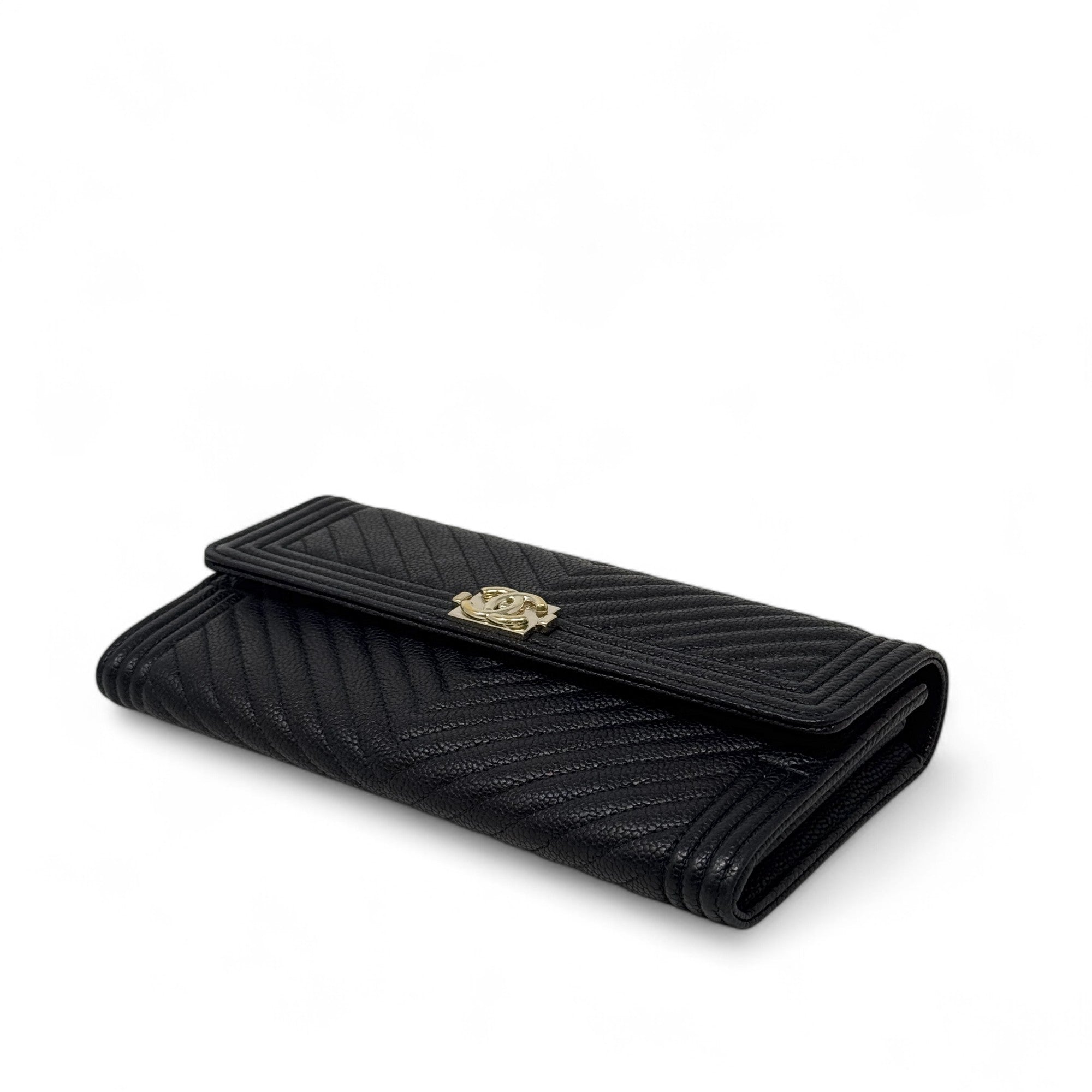 Chanel Black Caviar Long Boy Wallet