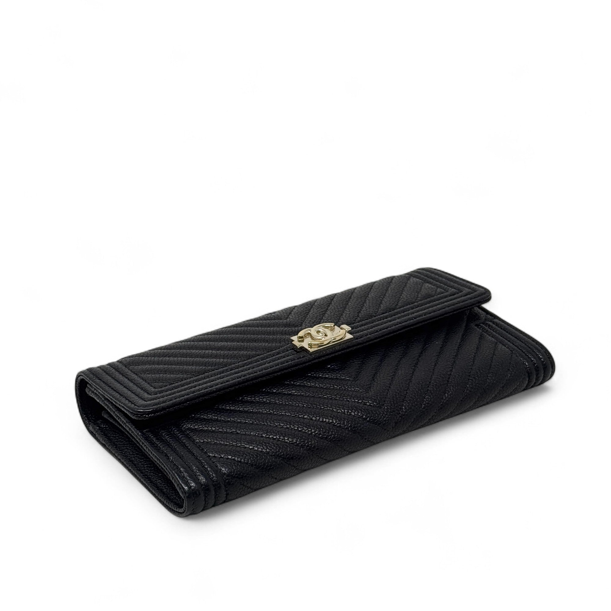 Chanel Black Caviar Long Boy Wallet