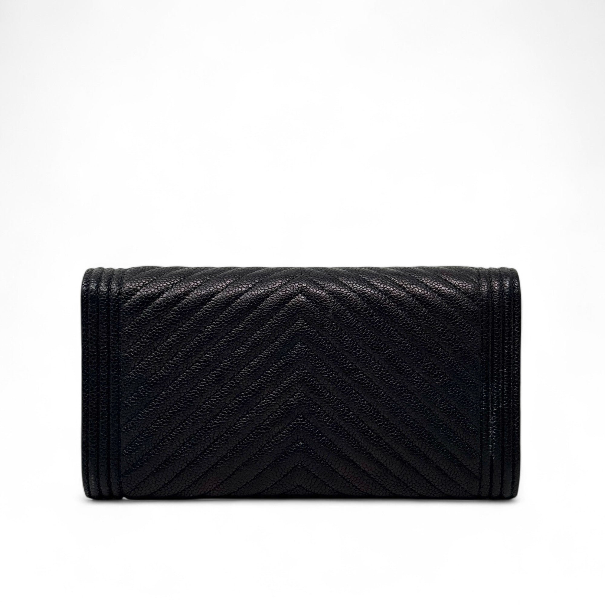 Chanel Black Caviar Long Boy Wallet