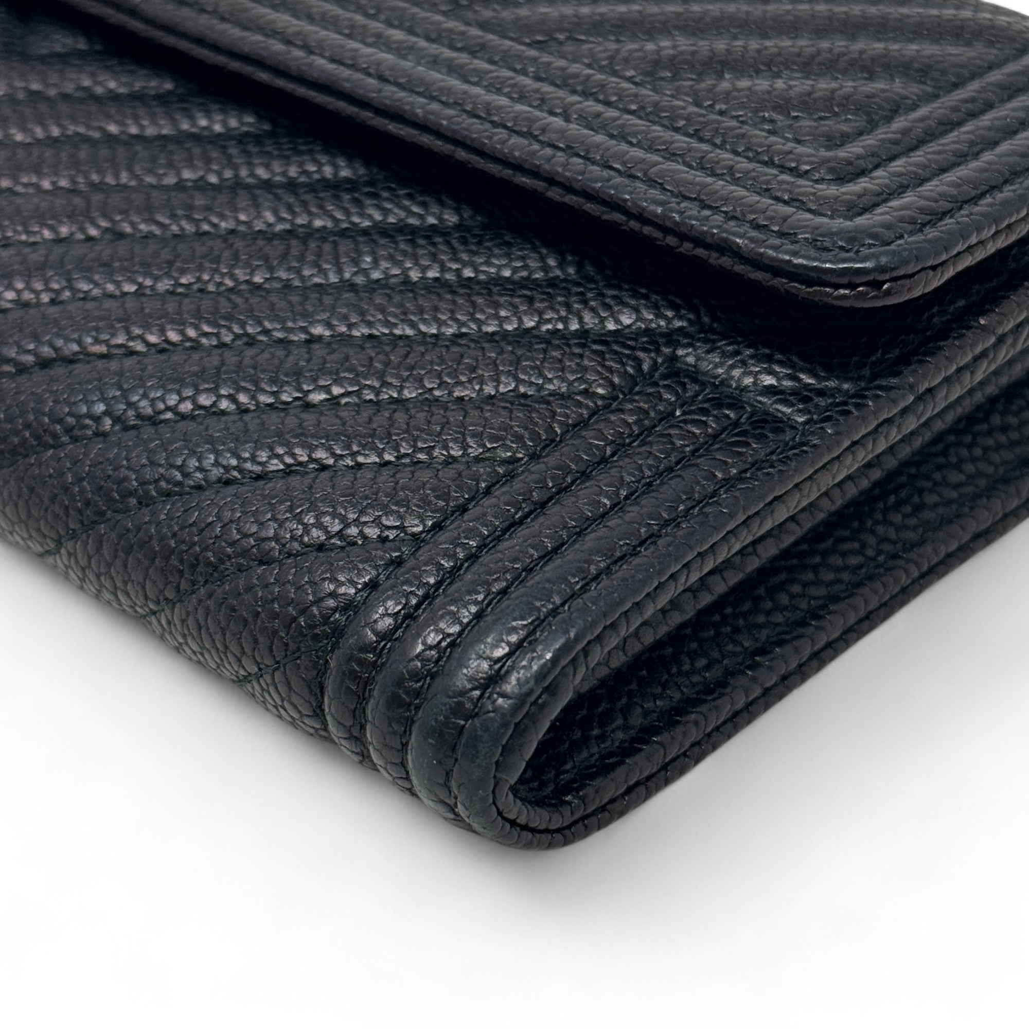 Chanel Black Caviar Long Boy Wallet