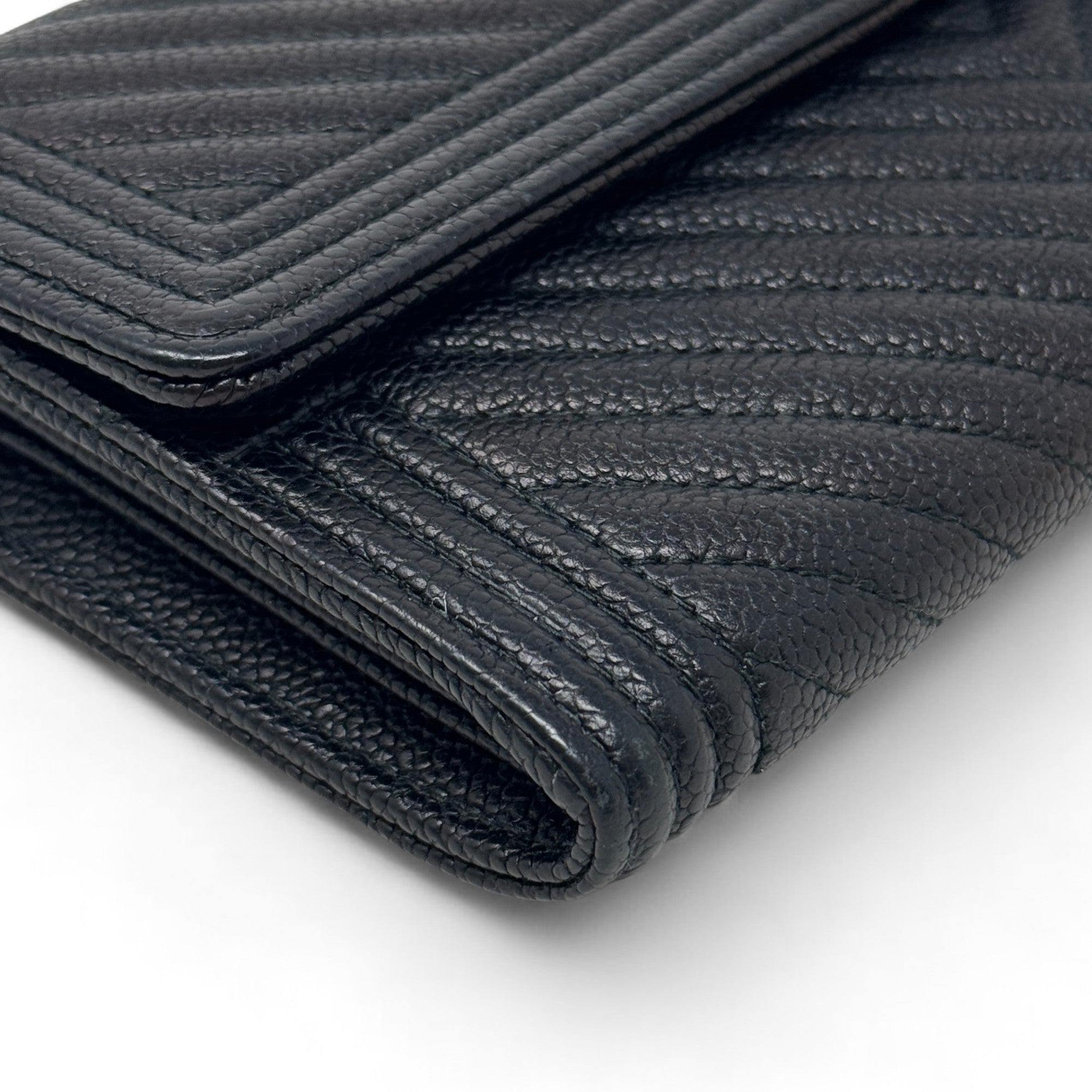 Chanel Black Caviar Long Boy Wallet
