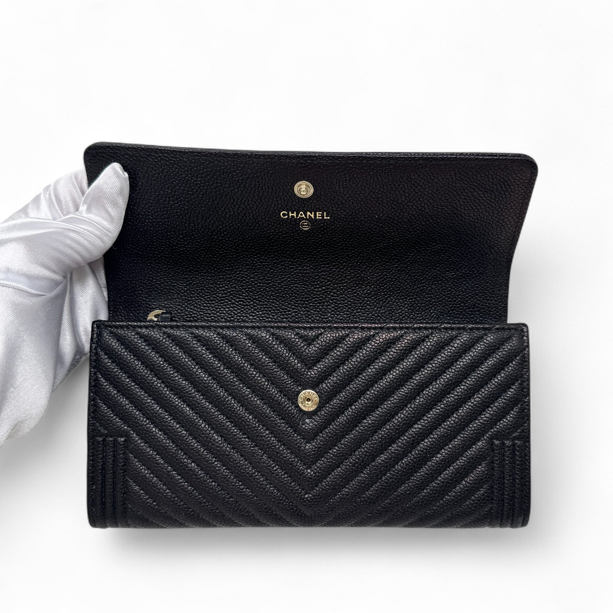 Chanel Black Caviar Long Boy Wallet