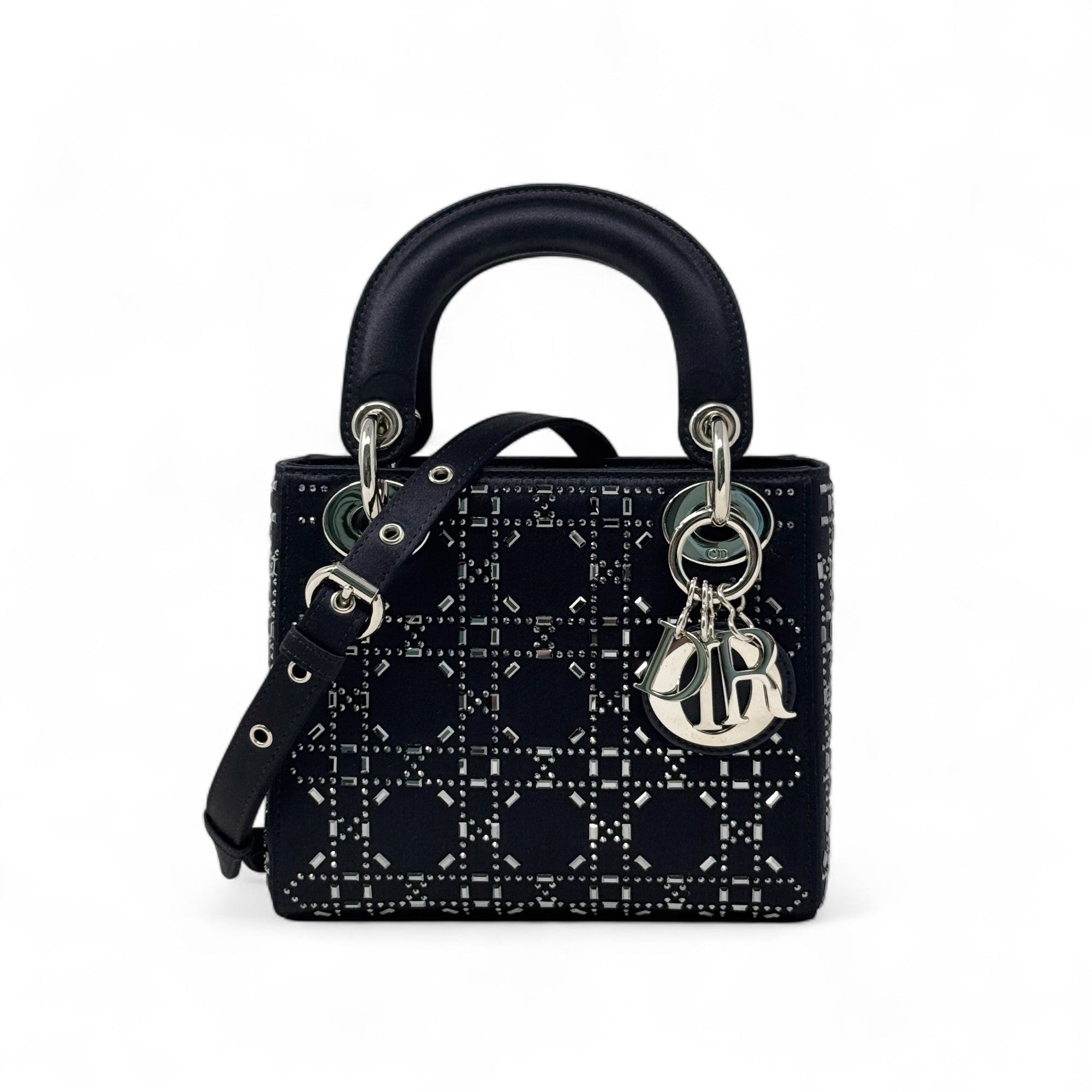 Dior Black Satin Strass Mini Lady Dior