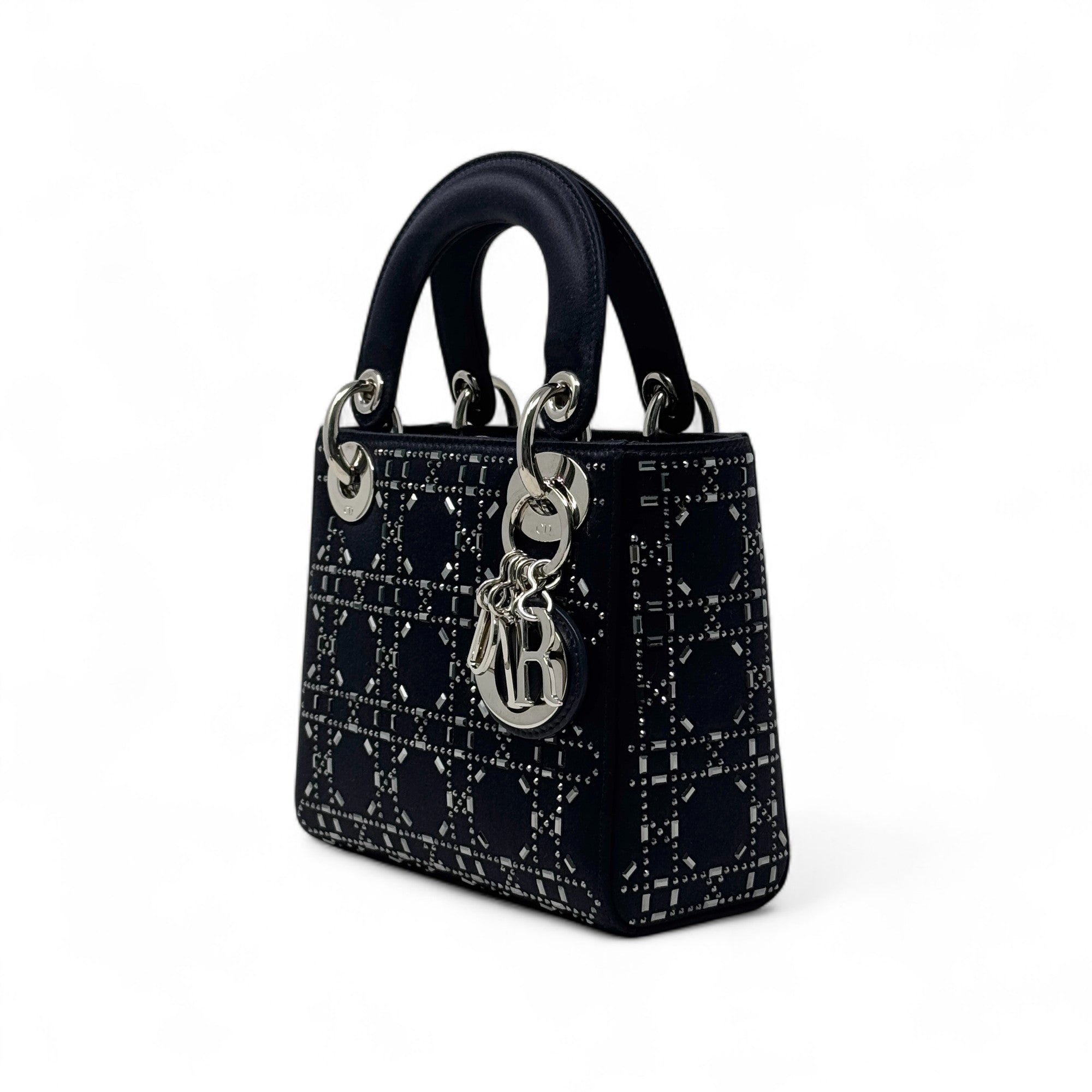 Dior Black Satin Strass Mini Lady Dior