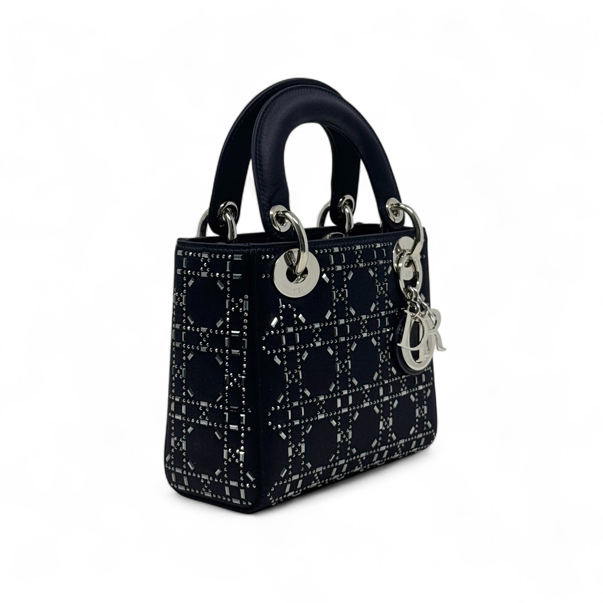 Dior Black Satin Strass Mini Lady Dior