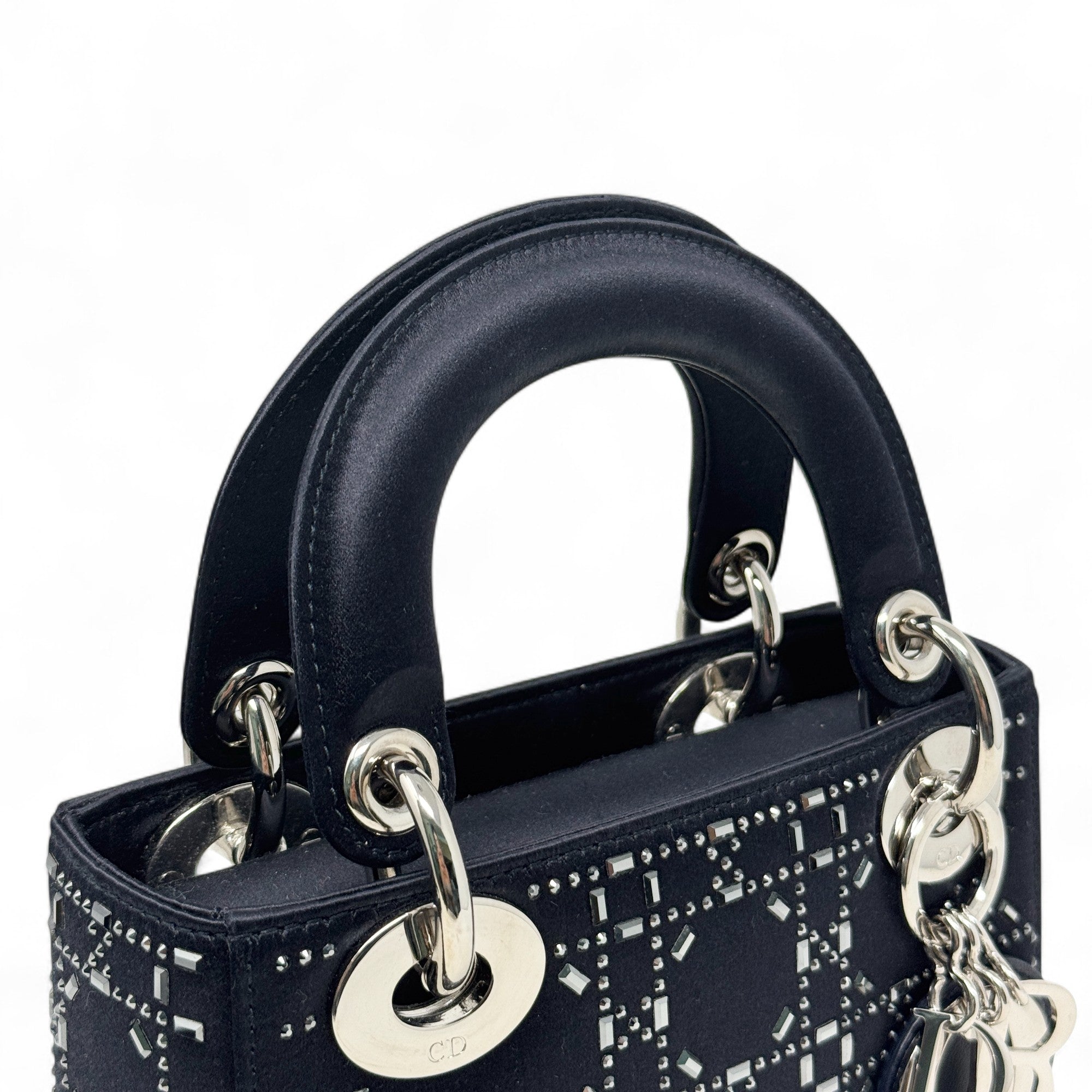 Dior Black Satin Strass Mini Lady Dior