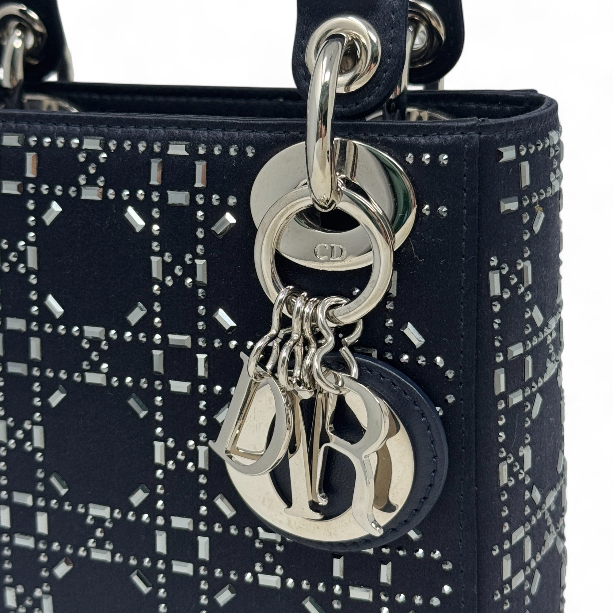 Dior Black Satin Strass Mini Lady Dior
