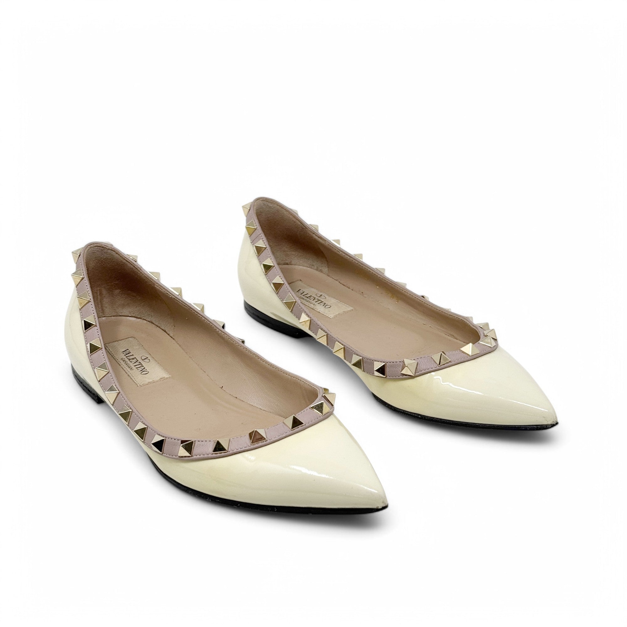 Valentino Ivory Patent Rockstud Flats 36.5