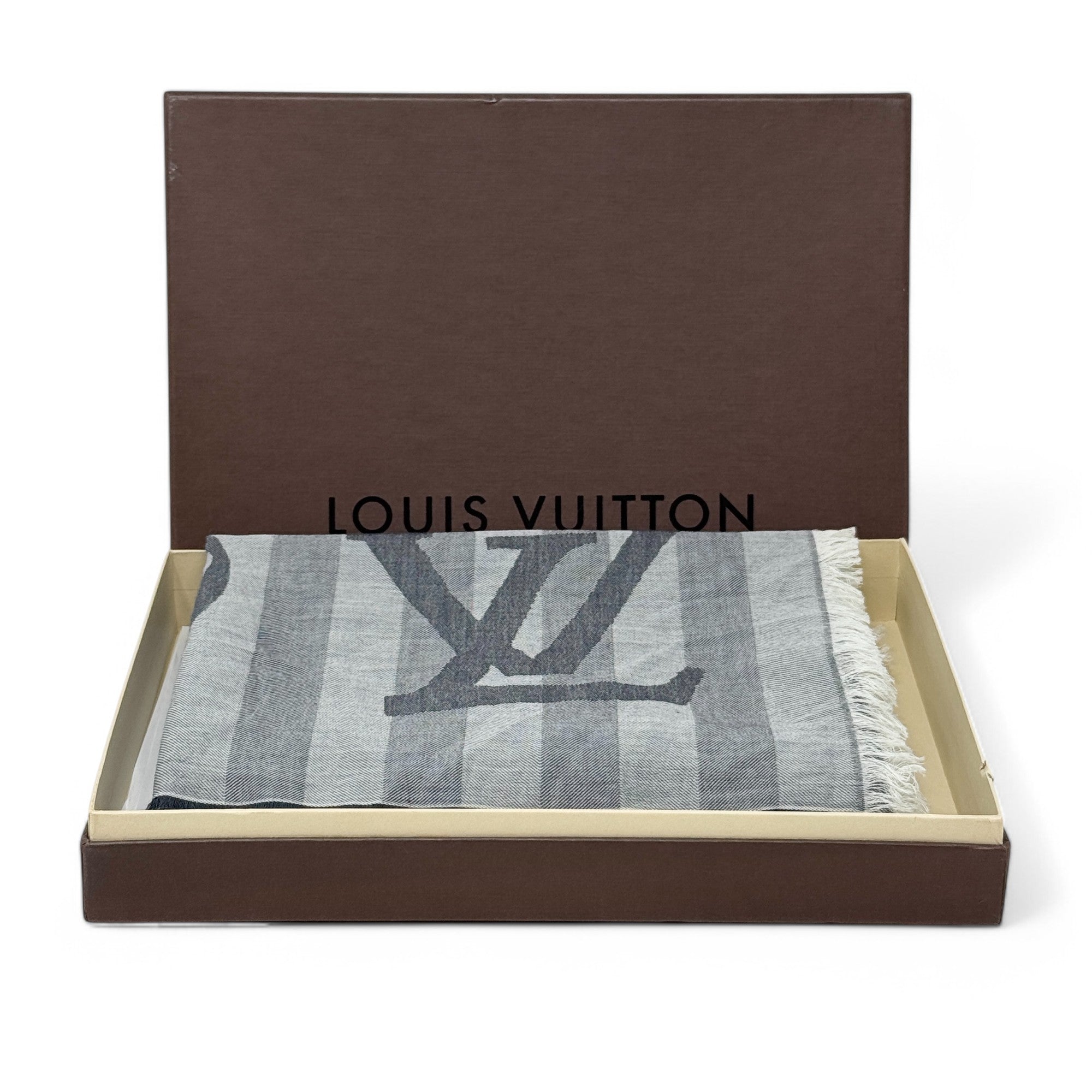 Louis Vuitton Grey Striped Scarf