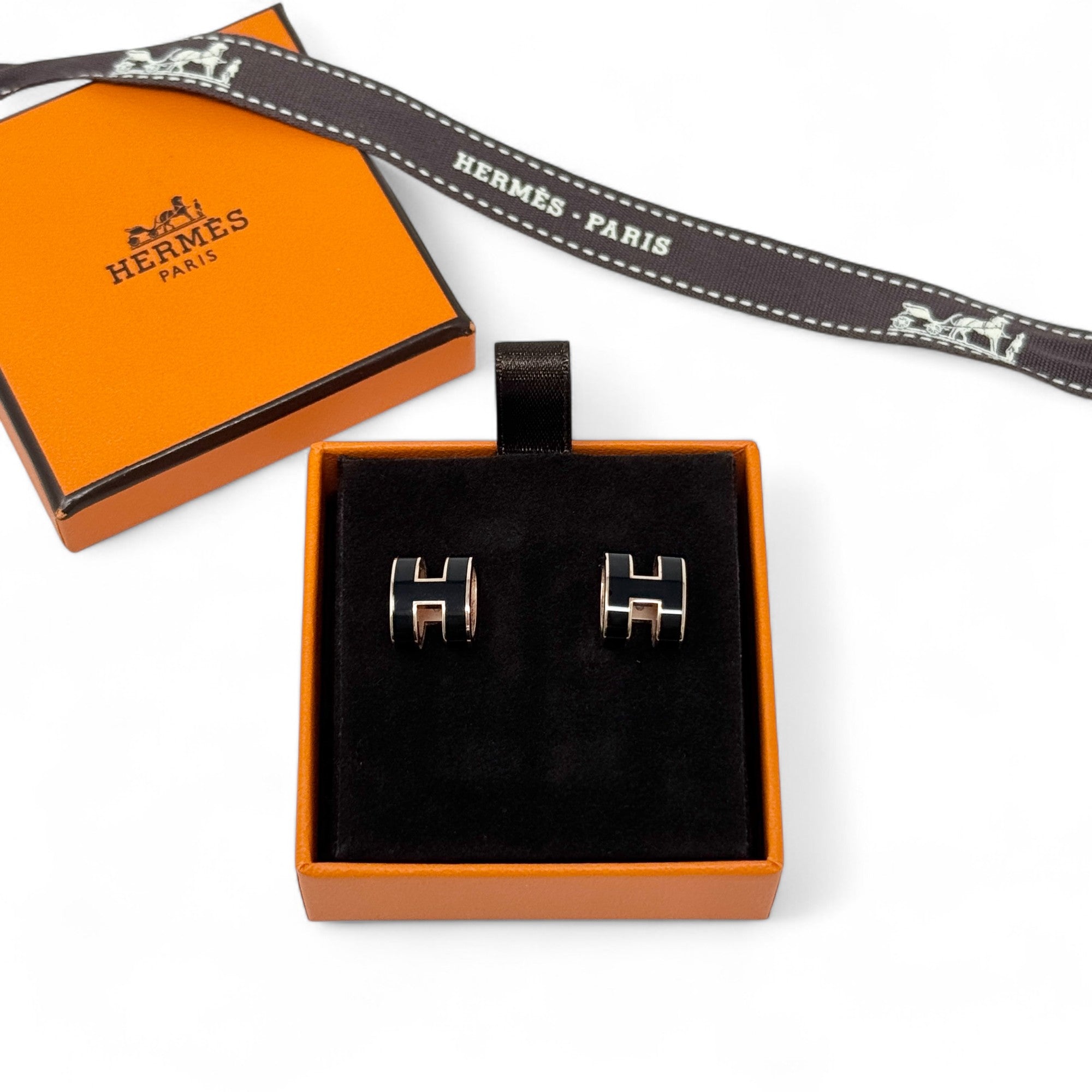 Hermes Noir Pop H Stud Earrings