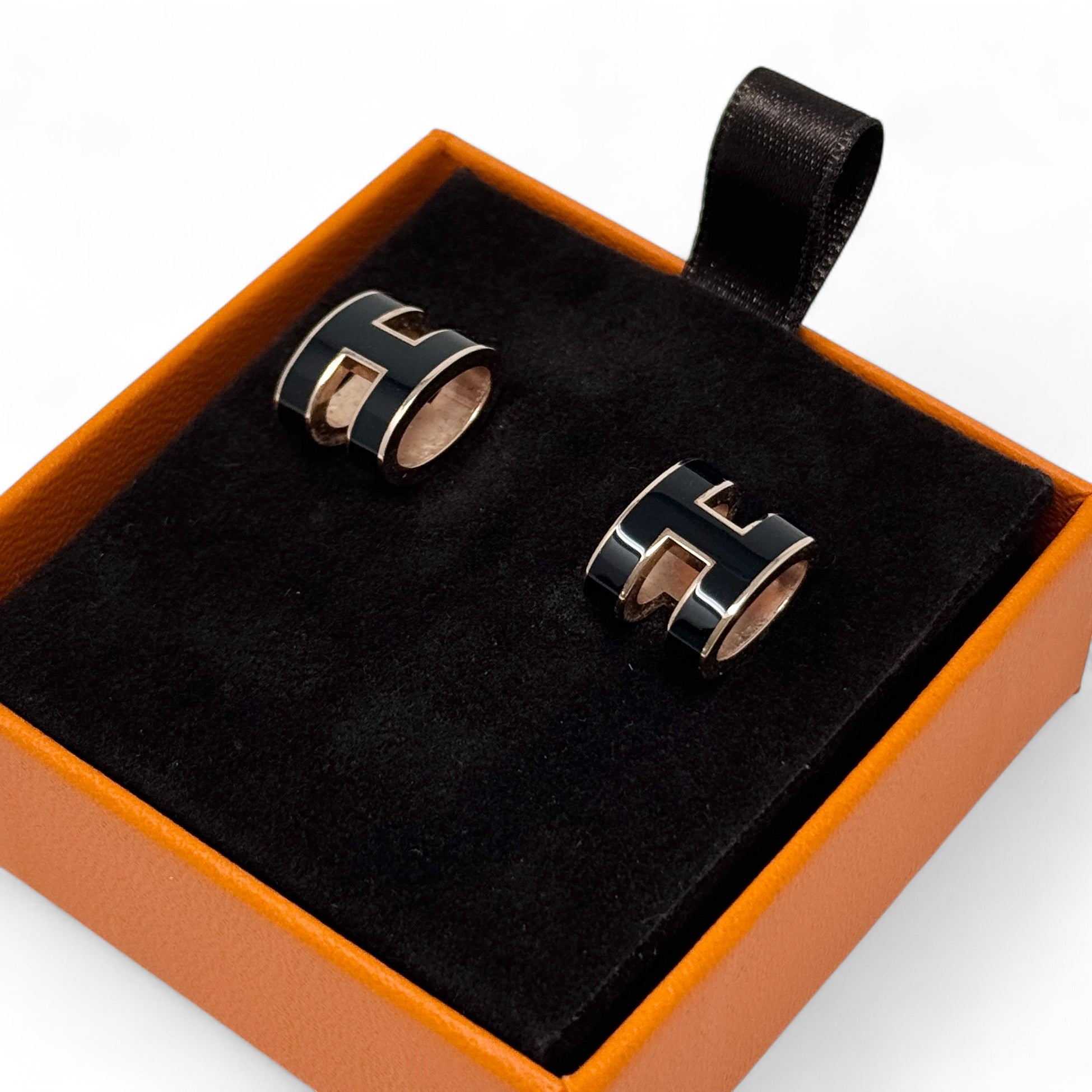 Hermes Noir Pop H Stud Earrings