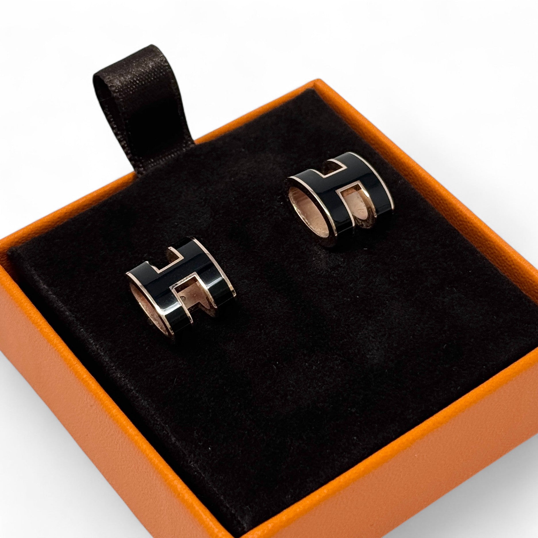 Hermes Noir Pop H Stud Earrings