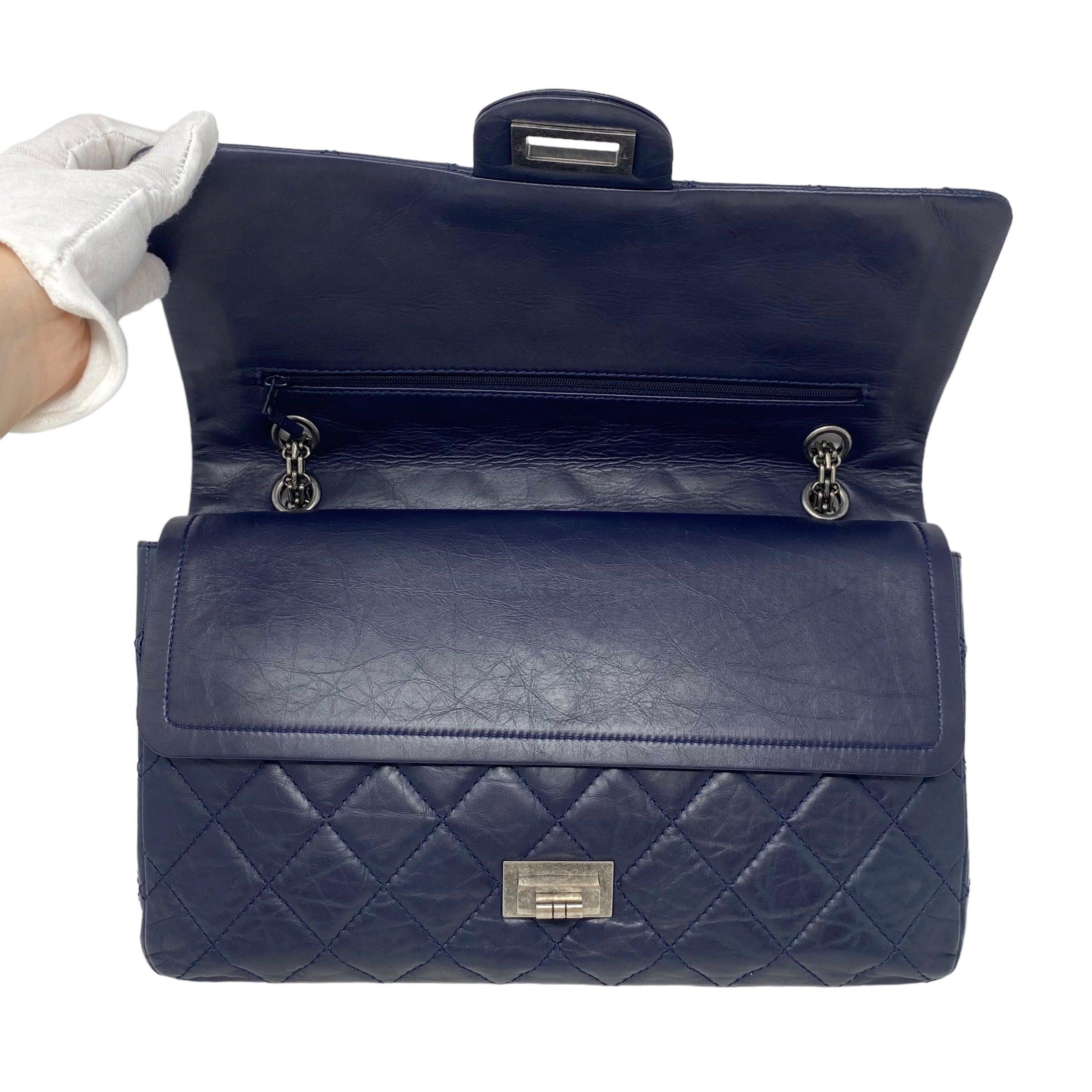 Chanel Navy Crinkled Calfskin 2.55 Reissue 227