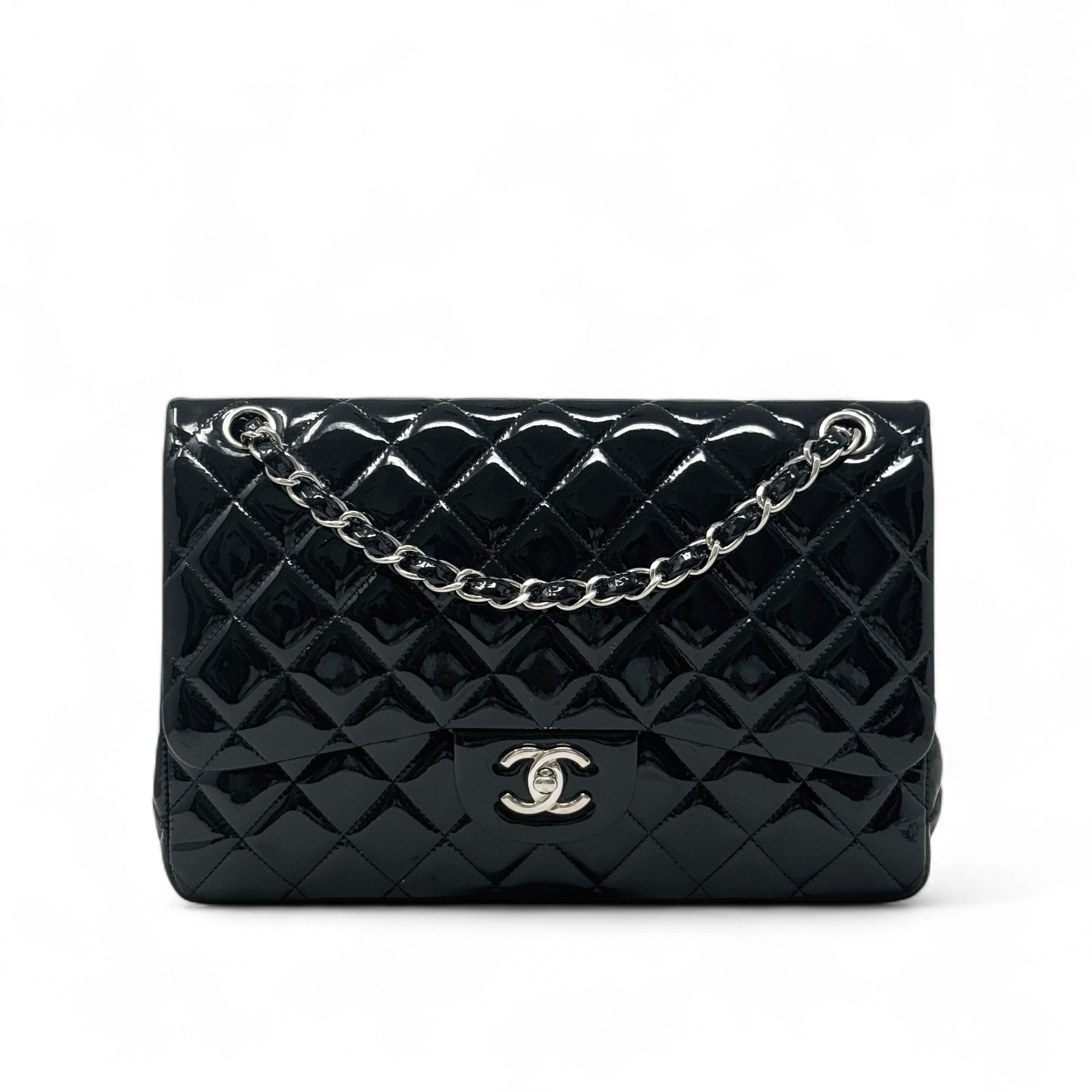 Chanel Black Patent Classic Jumbo Flap