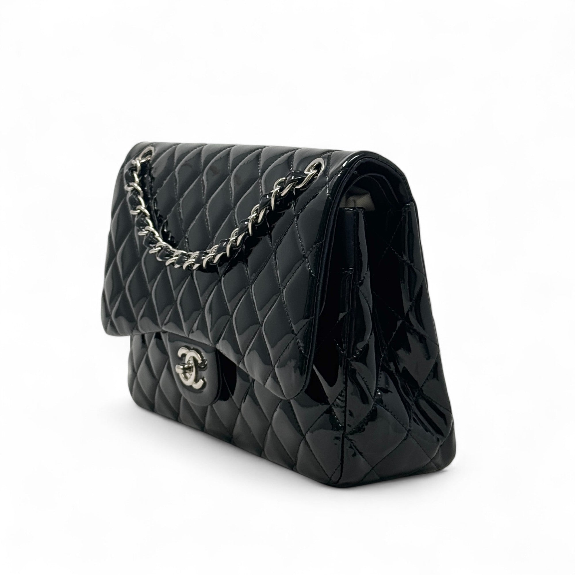 Chanel Black Patent Classic Jumbo Flap
