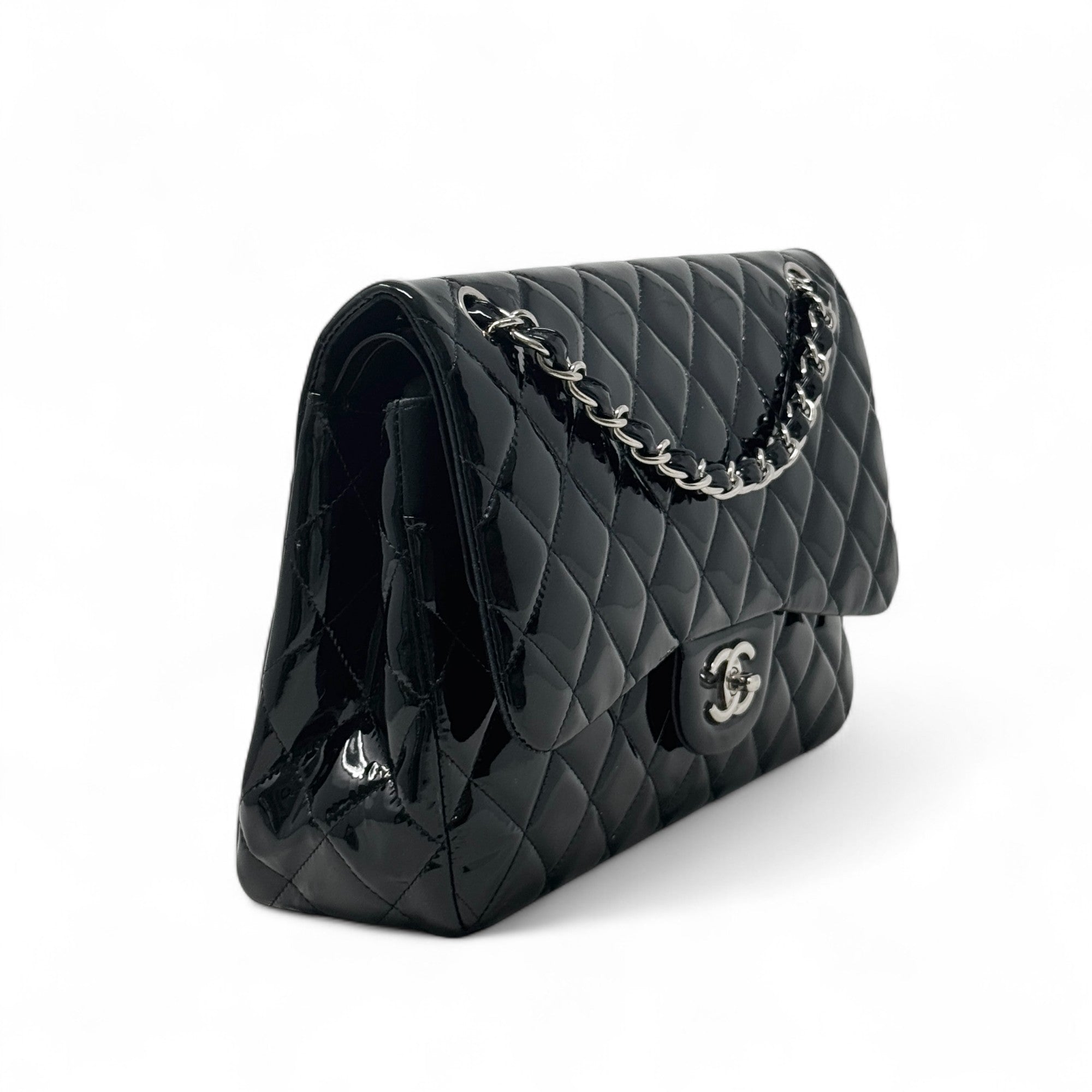 Chanel Black Patent Classic Jumbo Flap