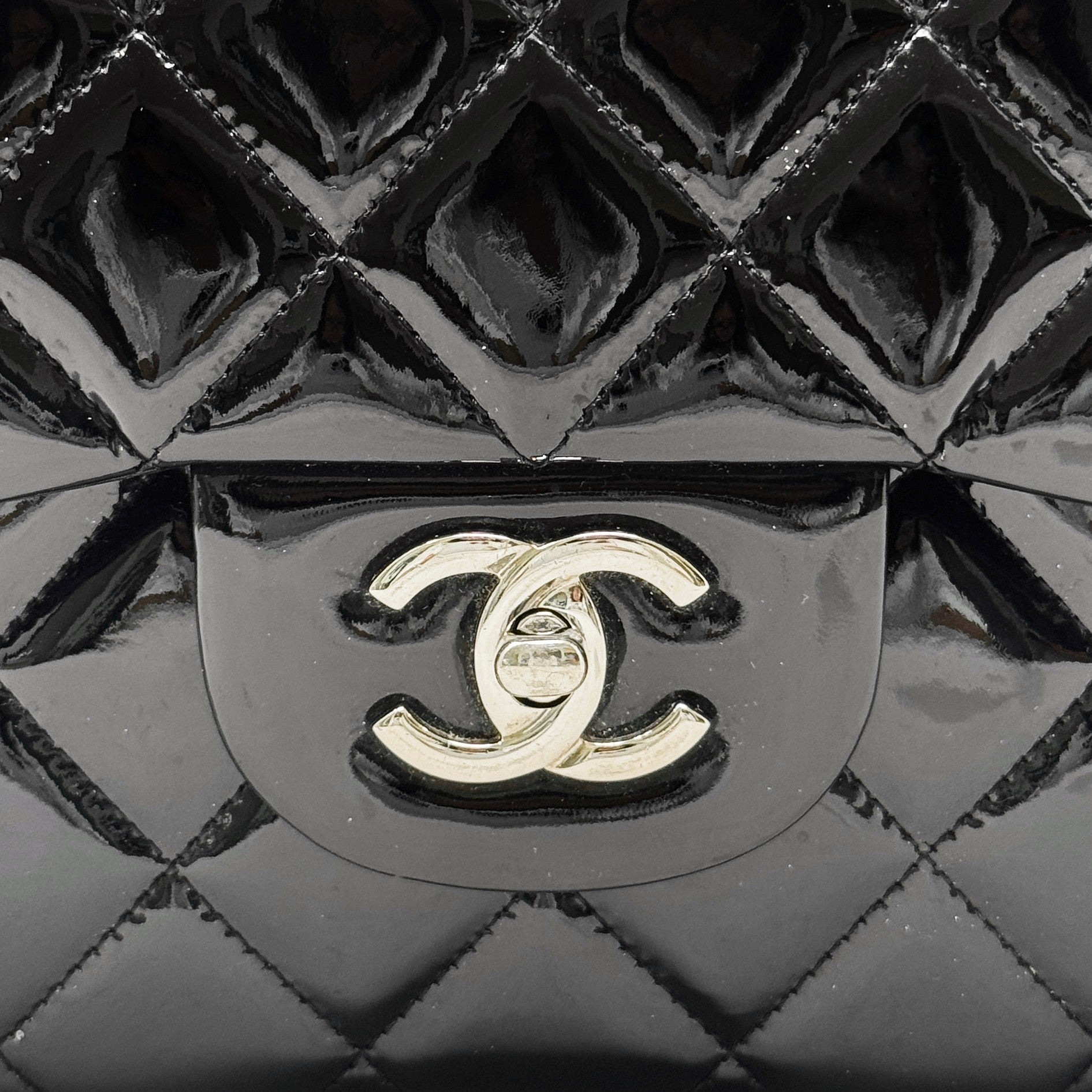 Chanel Black Patent Classic Jumbo Flap