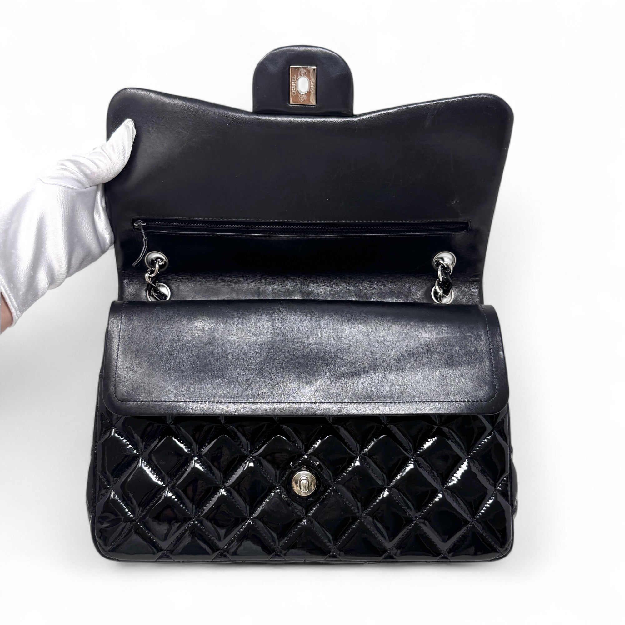 Chanel Black Patent Classic Jumbo Flap